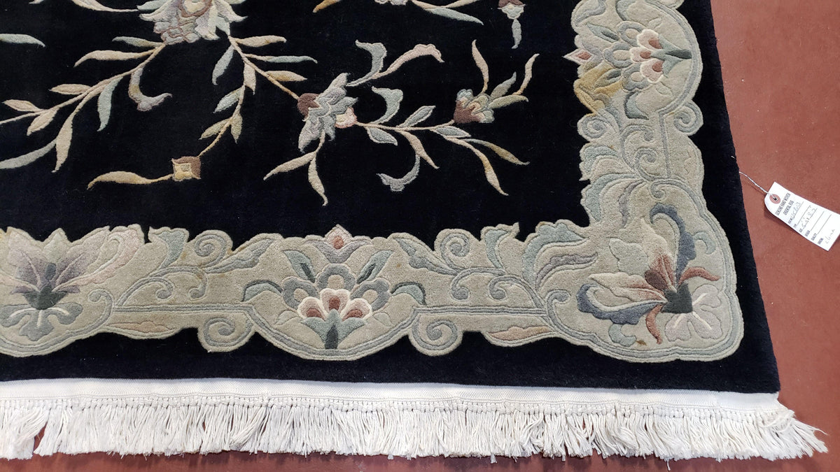 6x9 Vintage Black Gray Chinese Rug 120 Lines Wool Carpet Floral Design Hand-Knotted Soft Pile Entryway Rug Foyer Rug Nice - Jewel Rugs, view 10