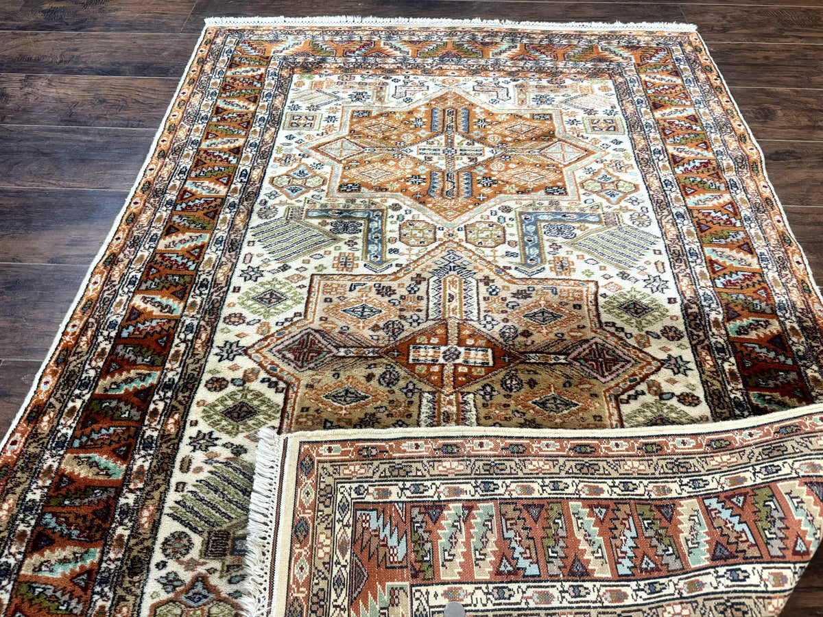 Turkish Kazak Rug 4x6, Geometric Medallions, Vintage Handmade Wool Carpet - Jewel Rugs, view 11