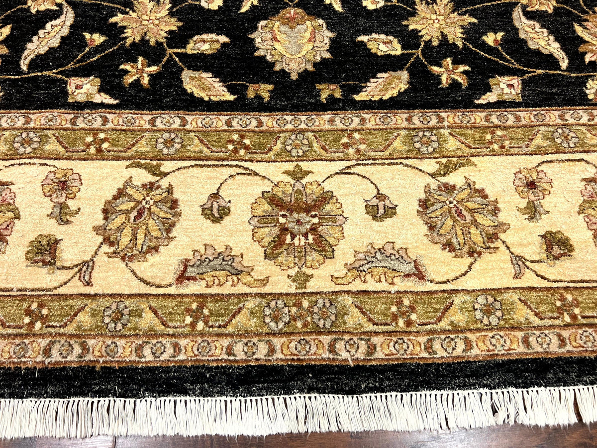 Indo Persian Rug 10x14, Charcoal and Beige, Floral Allover, Handmade Vintage Wool Carpet - Jewel Rugs, view 6