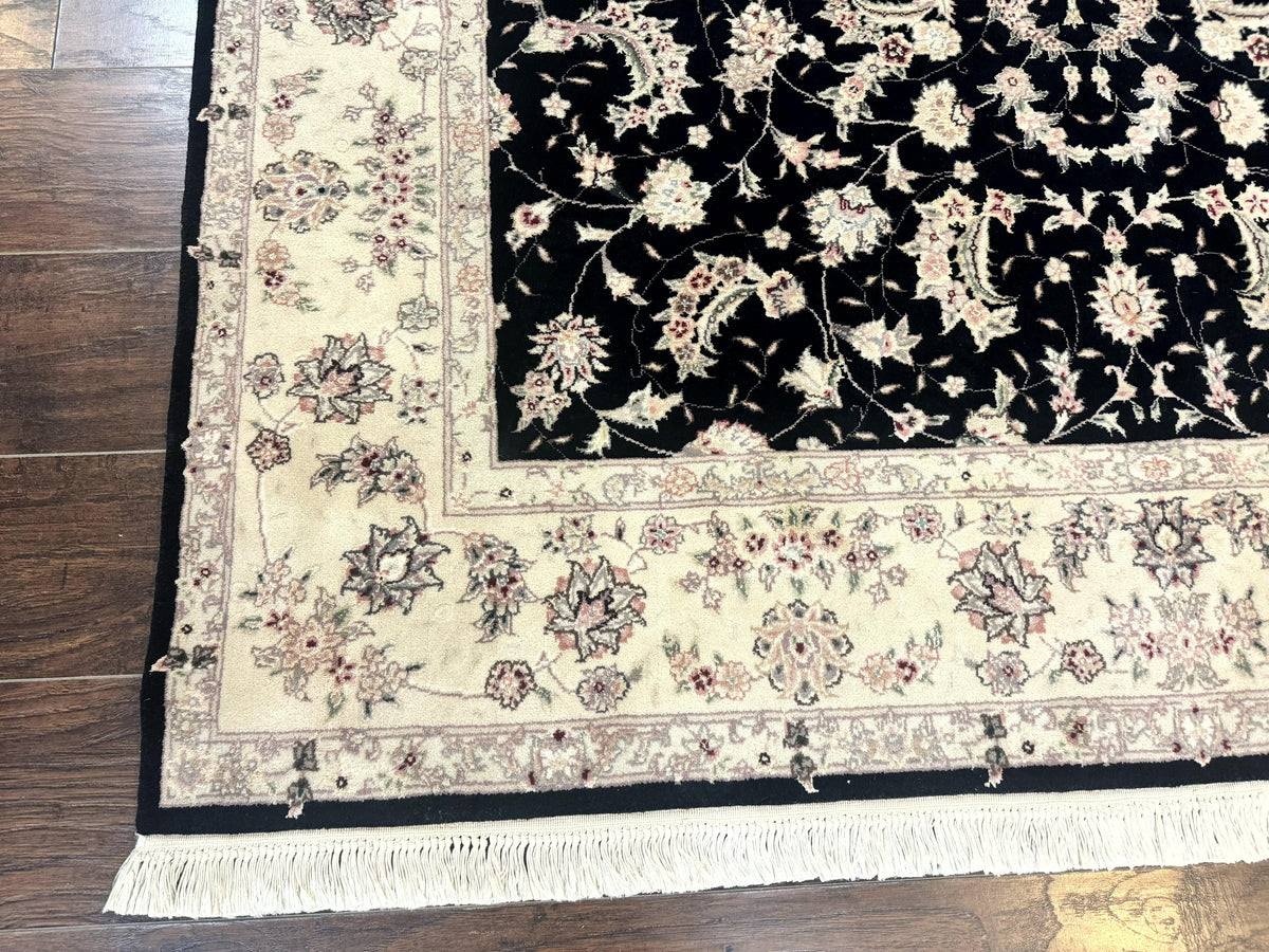 Sino Persian Rug 6x9, Black and Ivory, Wool and Silk Highlights, Handmade - Jewel Rugs, view 9
