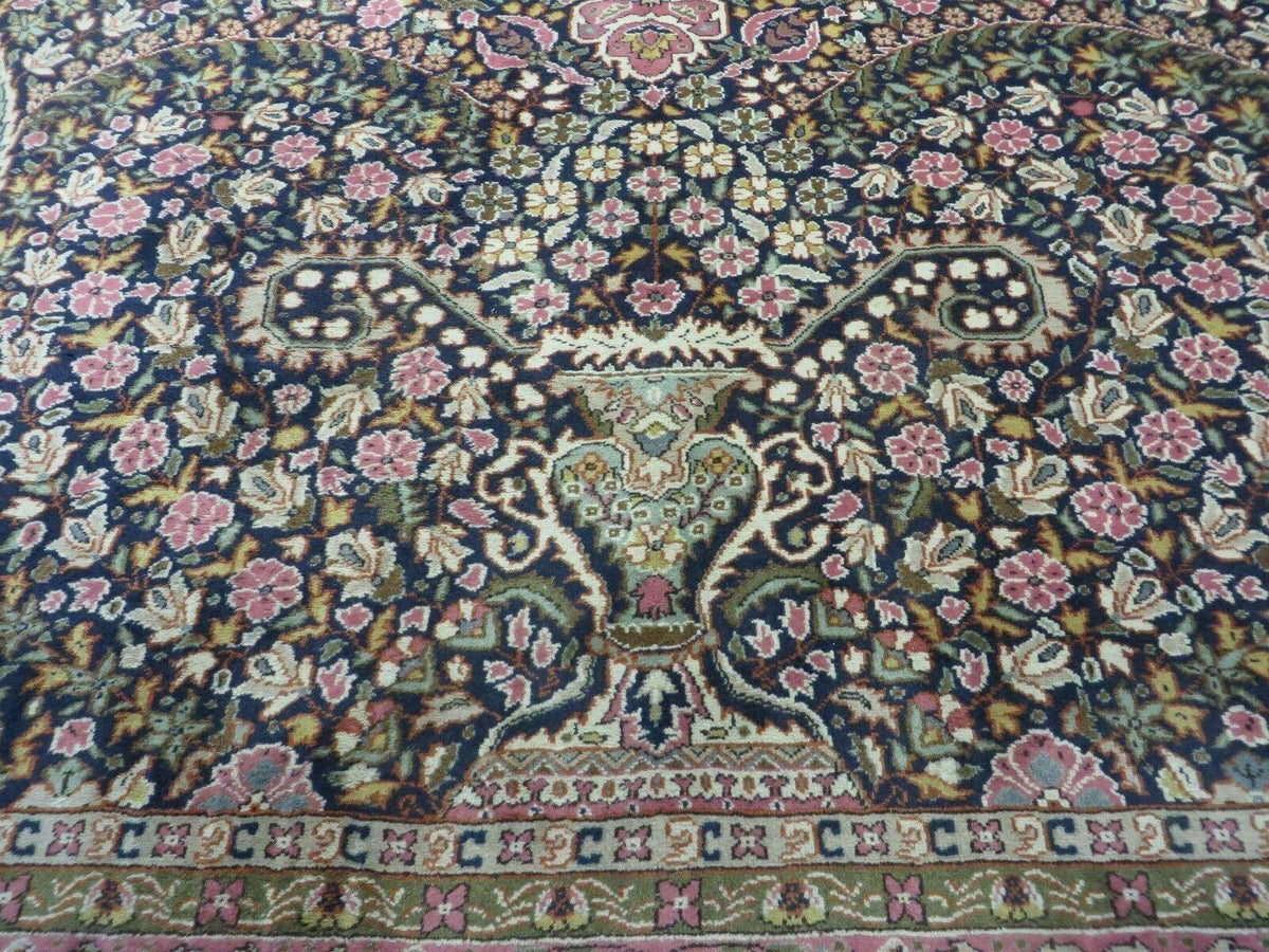 Turkish Sivas Rug 7x11, Navy Blue & Pink, Millifluer Floral Wool Carpet, Vintage - Jewel Rugs, view 13