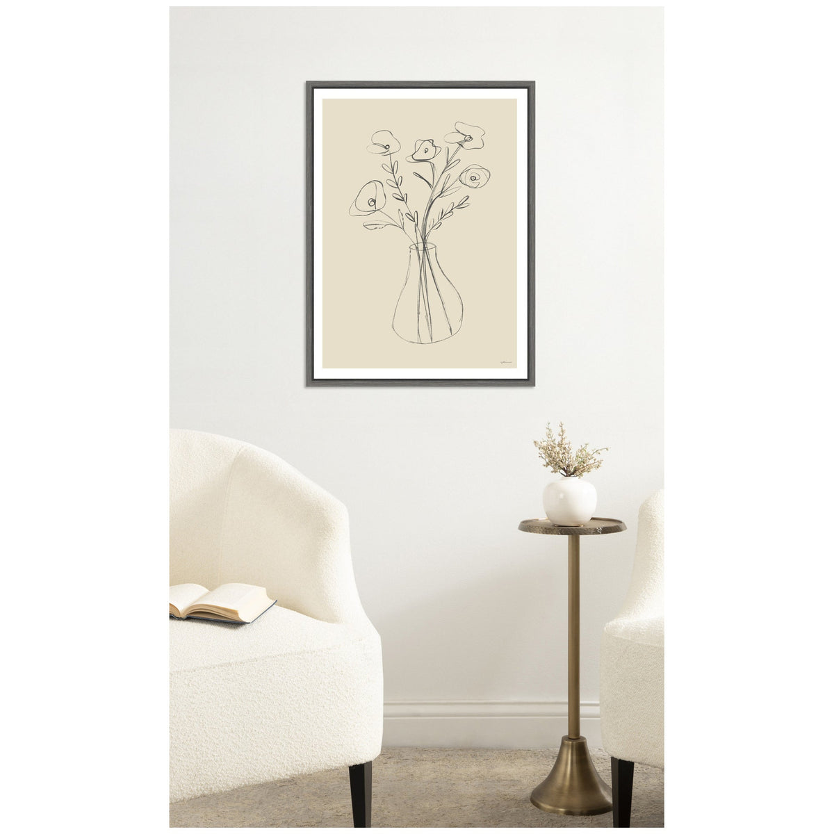 Floral Vase by Gabrielly Guedes Framed Canvas Wall Art Print
