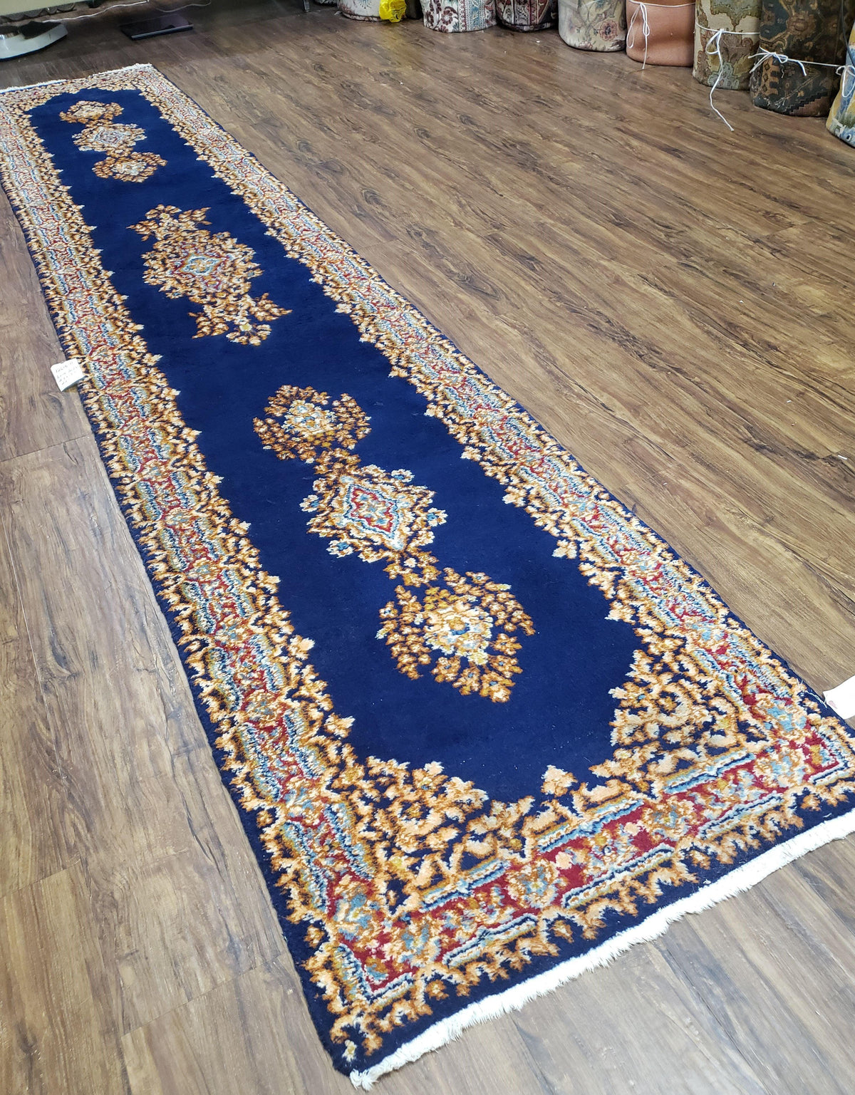 Semi Anique Dark Blue Persian Kerman Runner, 2'7" x 13'5" - Jewel Rugs, view 4