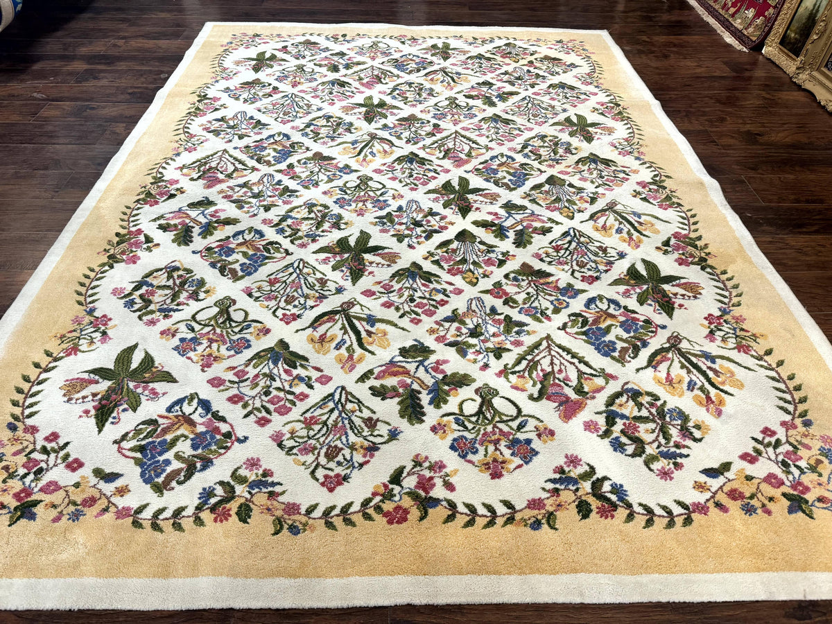 Power Loomed Rug 8x11, Ivory and Multicolor Floral Panel Pattern, Flowers, Butterflies, Vintage - Jewel Rugs, view 2
