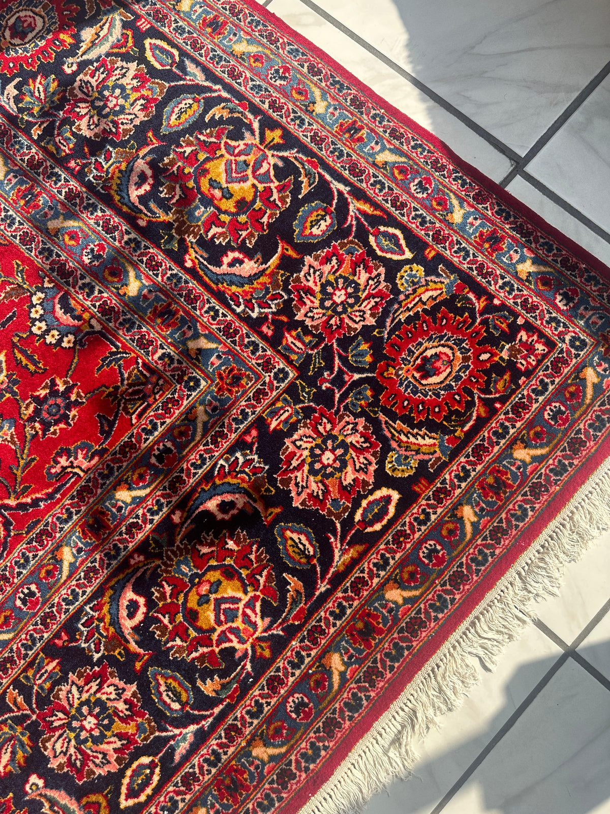 Persian Kashan Rug 10x14 | Red, Navy & Ivory | Hand-Knotted Wool - Rugistan, view 22
