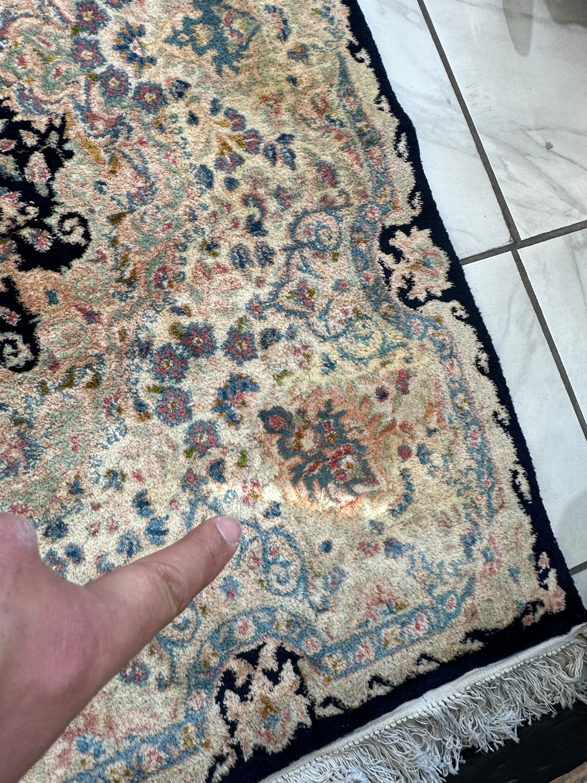 Vintage Persian Kerman Rug 10x17 | Beige, Navy & Ivory | Hand-Knotted Wool - Rugistan, view 3