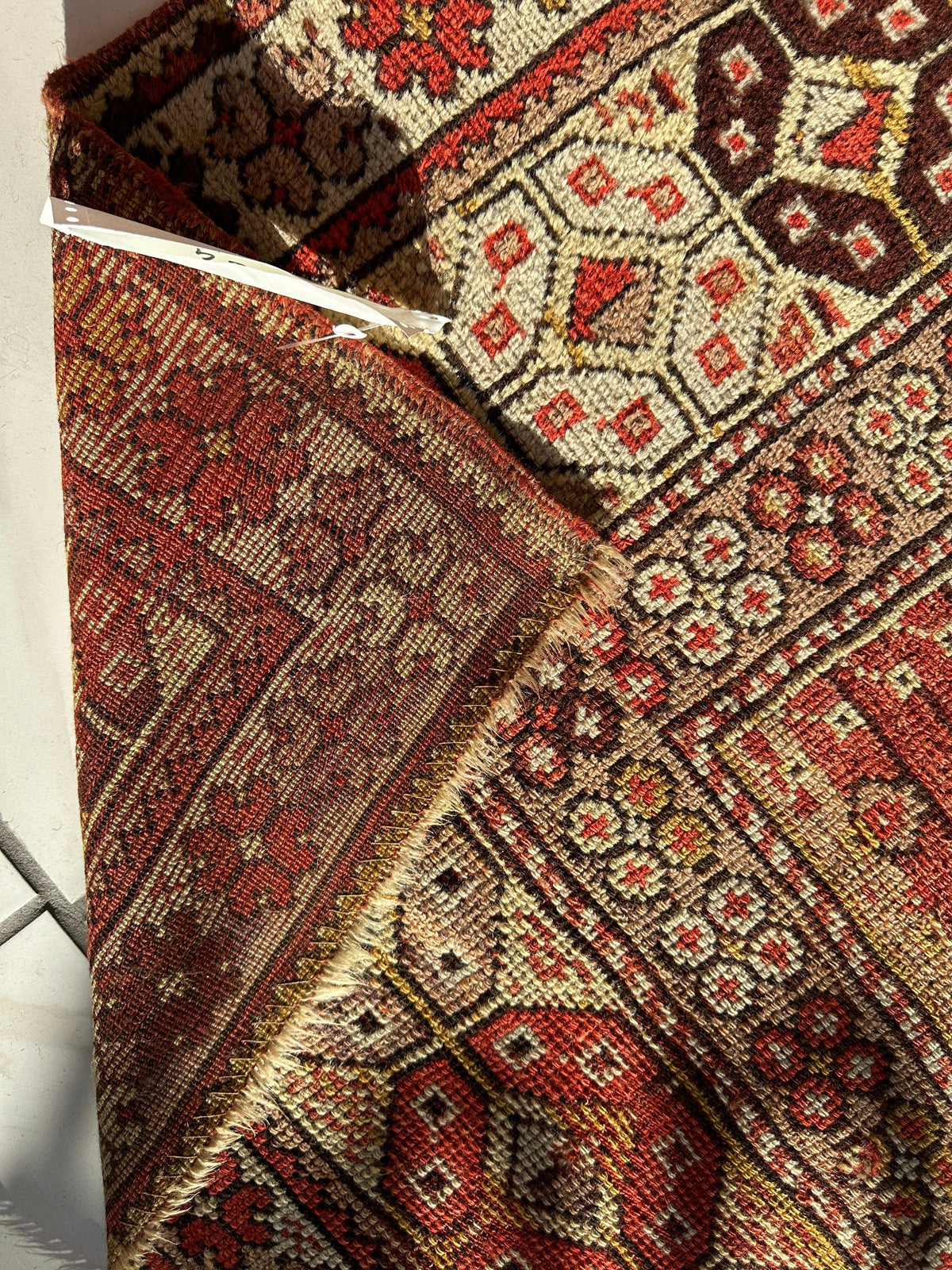Antique Turkish Prayer Rug 4x6 | Red, Ivory & Brown | Hand-Knotted Wool - Rugistan, view 9