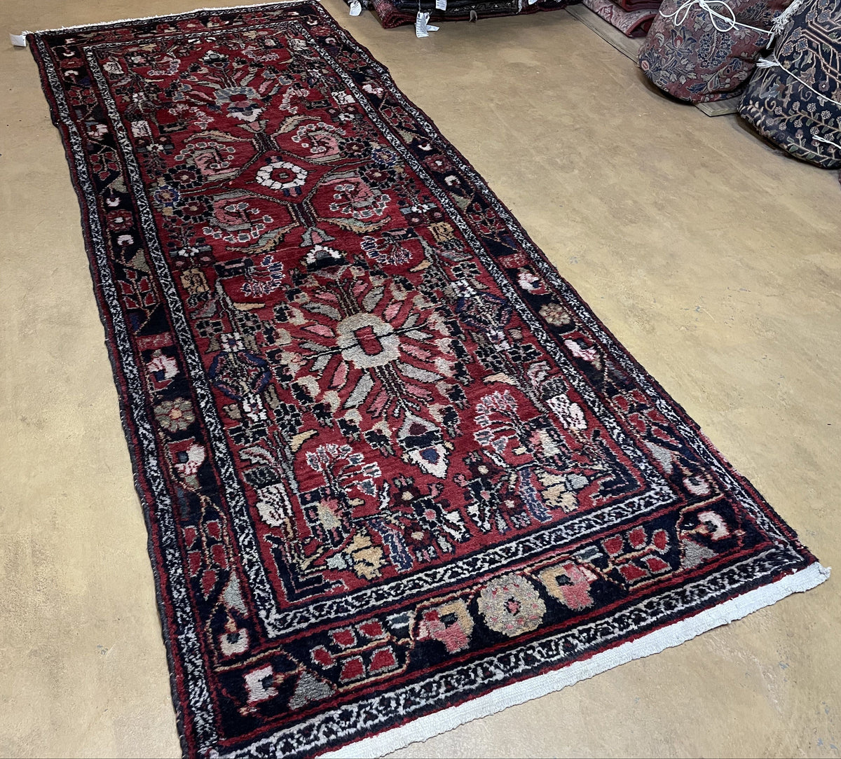 Antique Persian Hamadan Runner Rug 3.4 x 9, Red, Handmade Wool Runner - Jewel Rugs, view 2