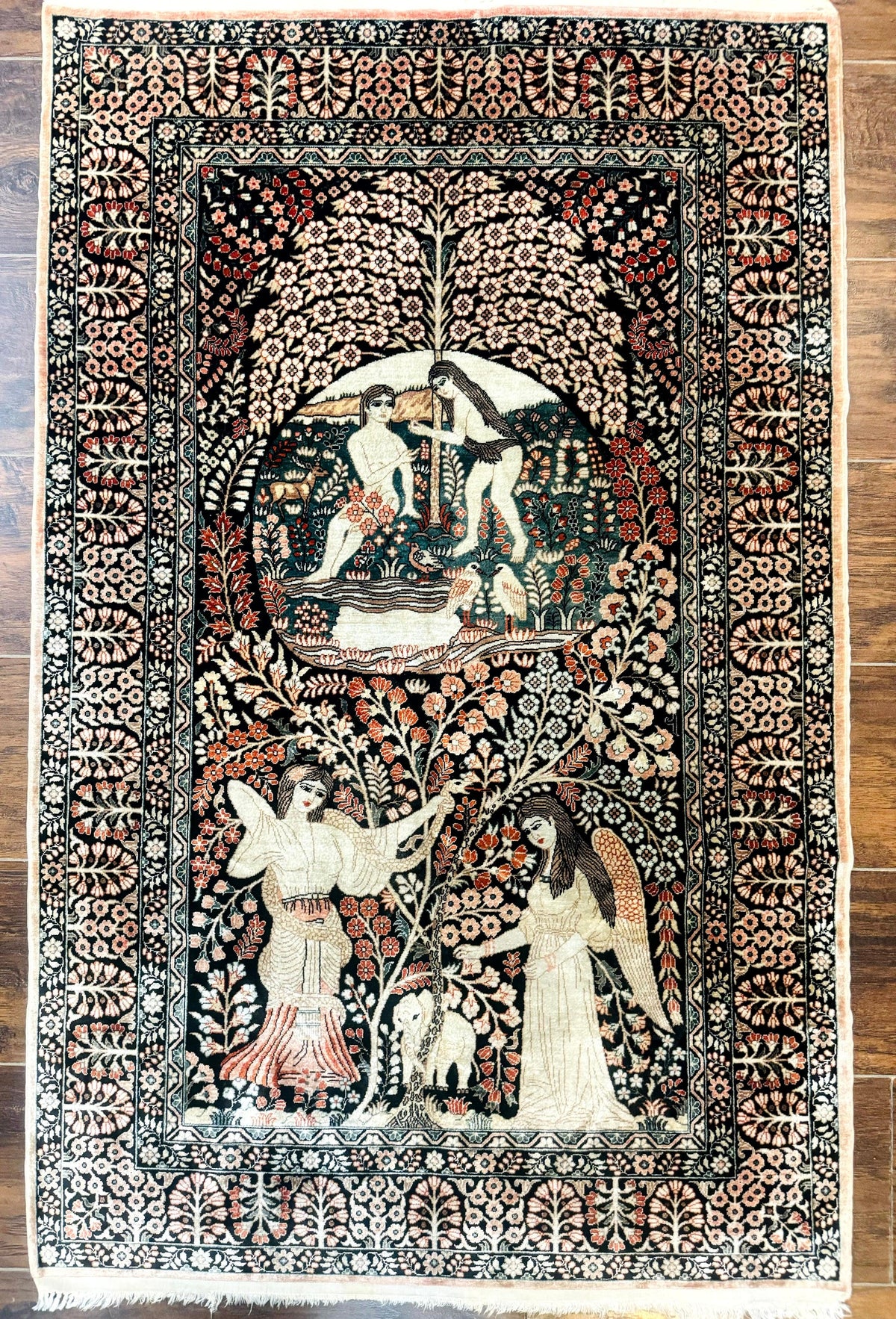 Stunning Sino Persian Pictorial Rug 2.7 x 4, Garden of Eden Adam & Eve Tree of Life Design, Extremely Fine 580 KPSI, Masterpiece - Jewel Rugs, view 13
