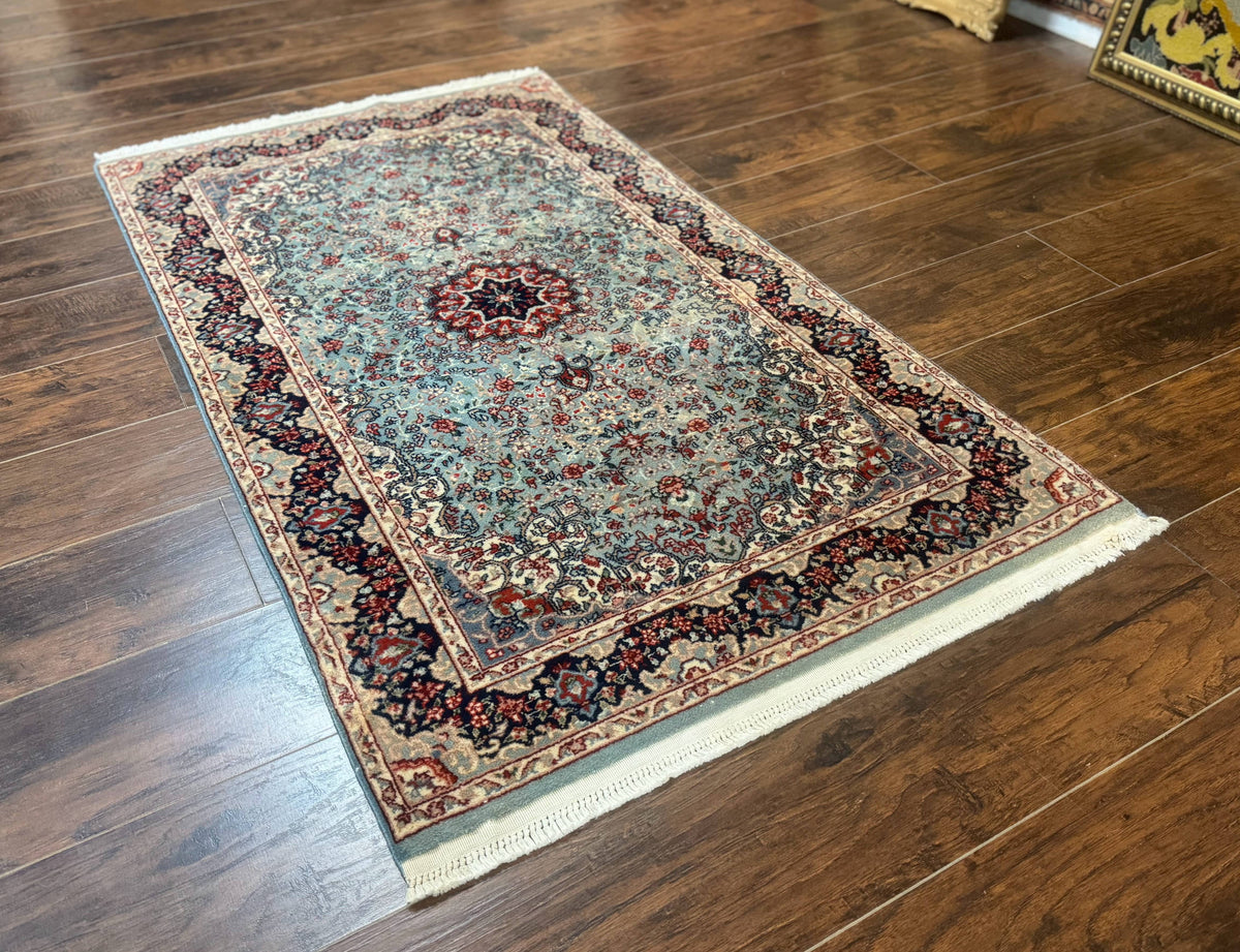 Indo Persian Kerman Rug 3x5, Light Blue, Floral Medallion - Jewel Rugs, view 3