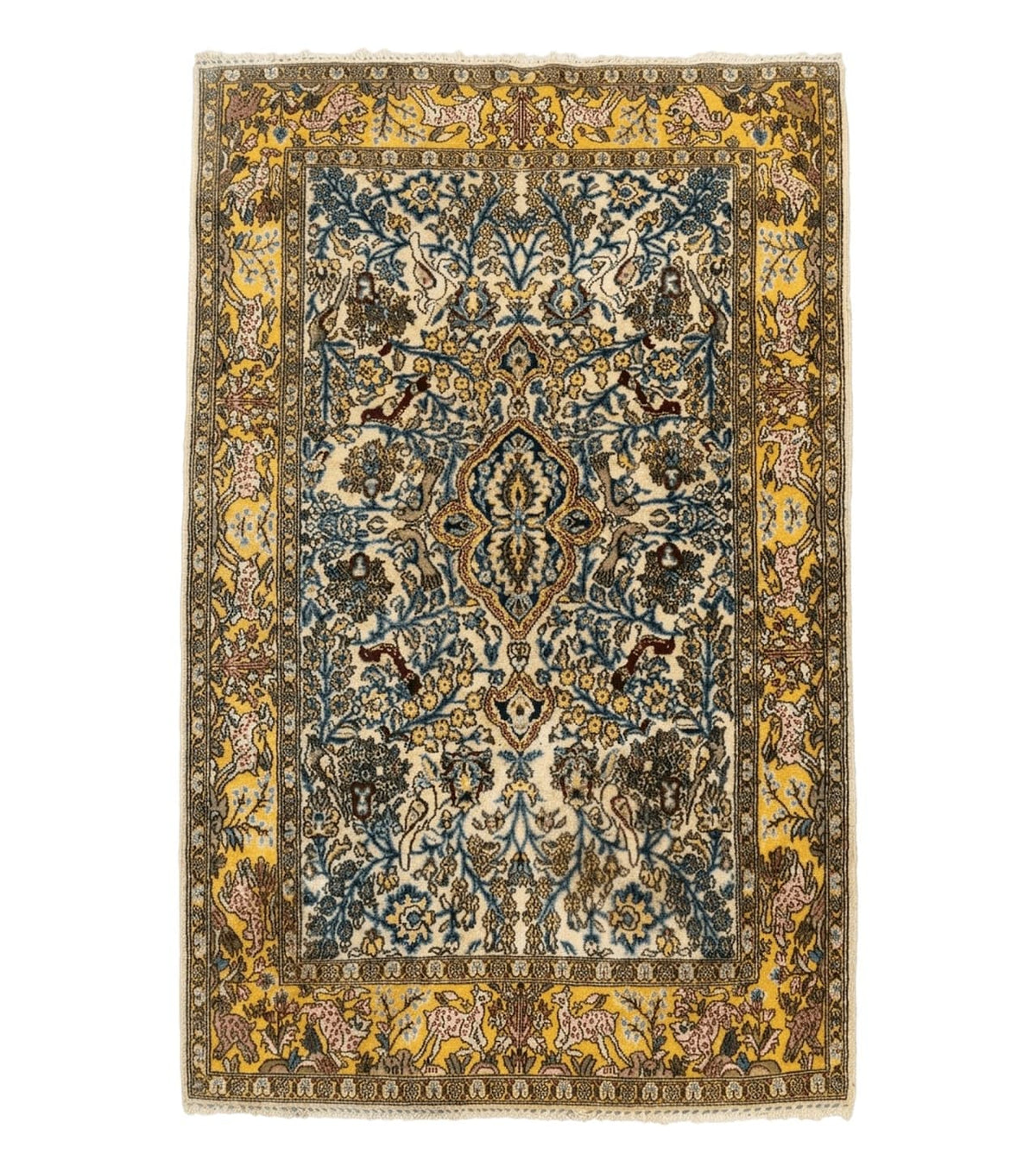 Persian Qum Tree of Life Rug 3.5 x 5.5, Animal Pictorials, Kork Wool with Silk Highlights - Jewel Rugs