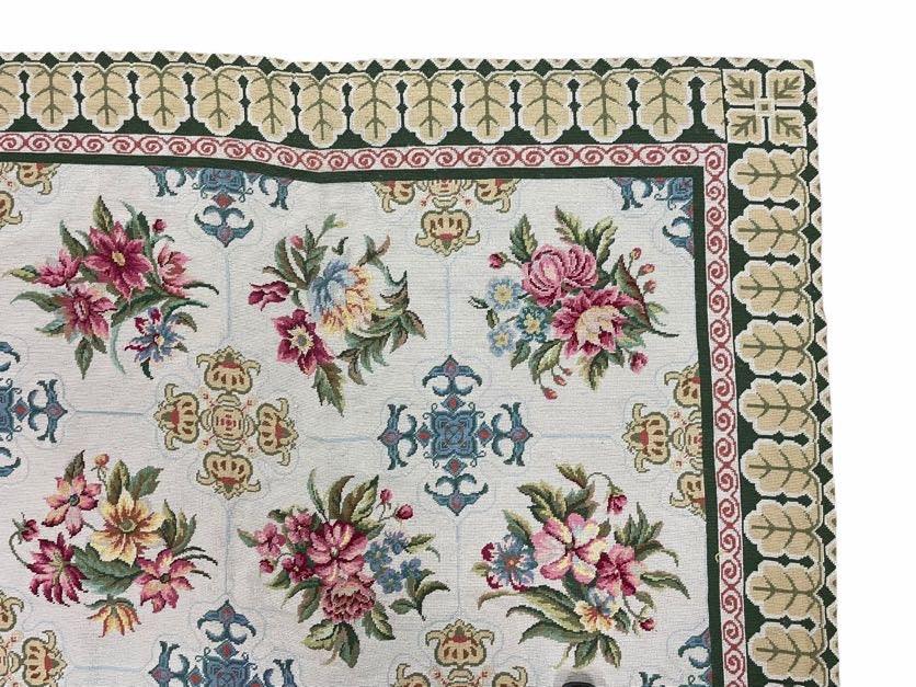 Hand-Knotted Needlepoint Carpet 6x9, Ivory/Cream Background, Colorful Flowers, Yellow Border, Aubusson Rug 6 x 9, New, Handmade - Jewel Rugs, view 8