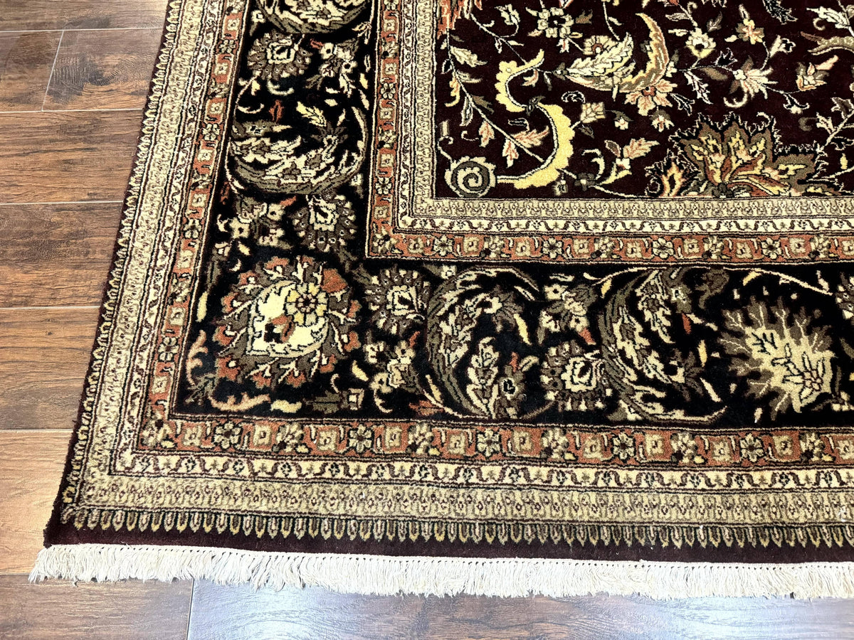 Indo Persian Rug 10x14, Floral Allover, Handmade Vintage Wool Rug, Dark Maroon/Plum and Black - Jewel Rugs, view 9