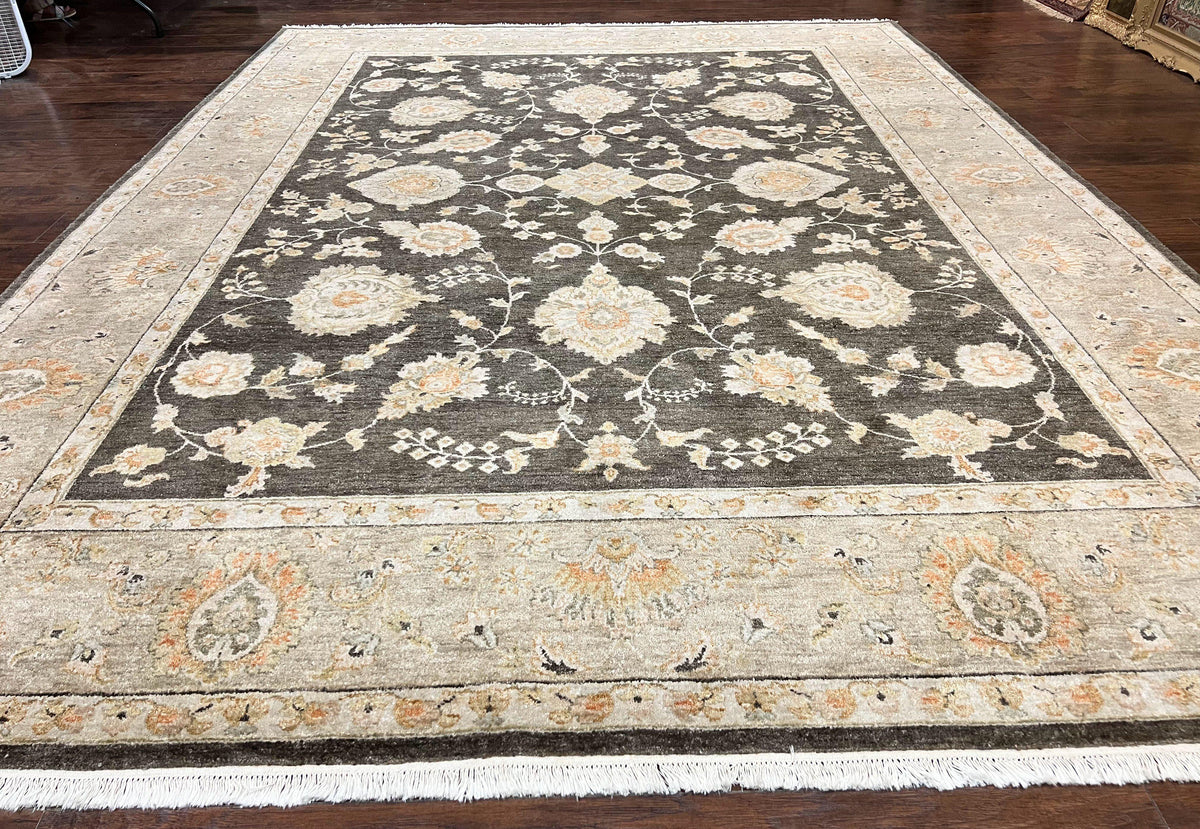 Indo Persian Rug 9x12, Sultanabad Indian Carpet, Dark Brown, Hand Knotted Vintage Wool Rug - Jewel Rugs, view 2