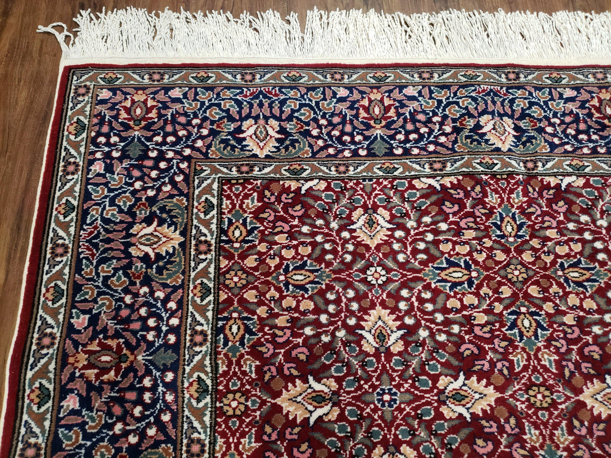 Vintage Turkish Sivas Area Rug 6.5 x 9.5, Wool Hand-Knotted Red & Midnight Blue Allover Floral Pattern Oriental Carpet, 6x9 Traditional Rug - Jewel Rugs, view 6