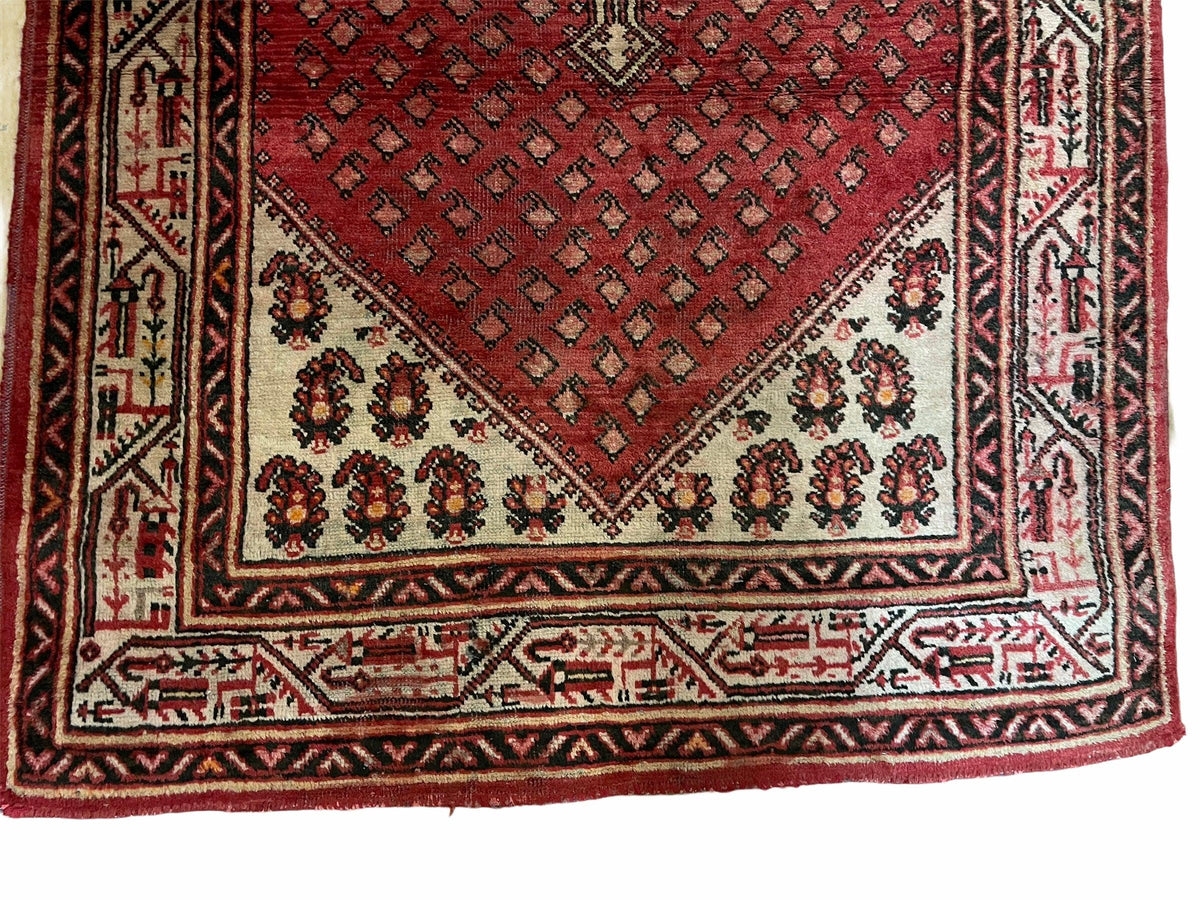 4 X 6.5 Antique Handmade Wool Rug Paisley Boteh Design Tribal Rug Red Ivory - Jewel Rugs, view 5