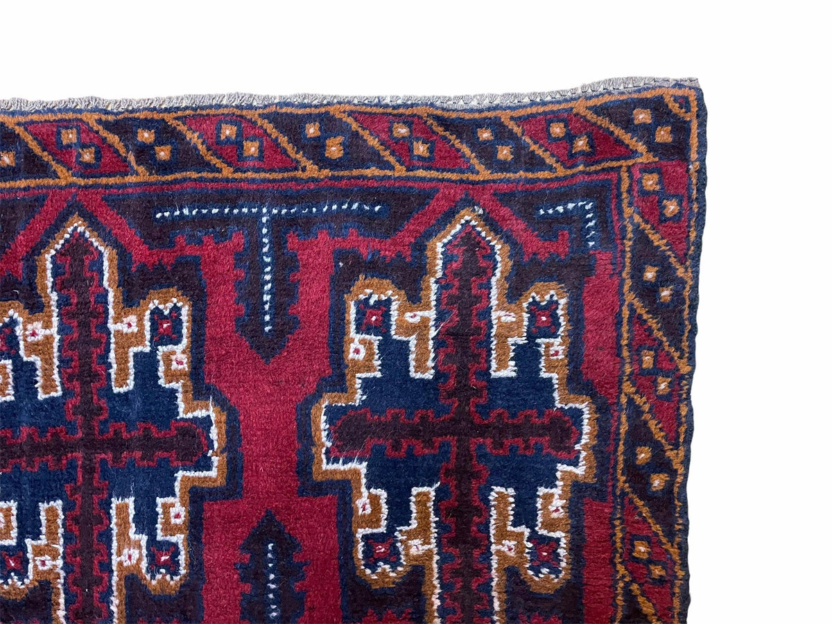 2' 7" X 4' 6" Vintage Handmade Tribal Wool Rug Balouchi Rug Afghan Rug Red Blue - Jewel Rugs, view 8
