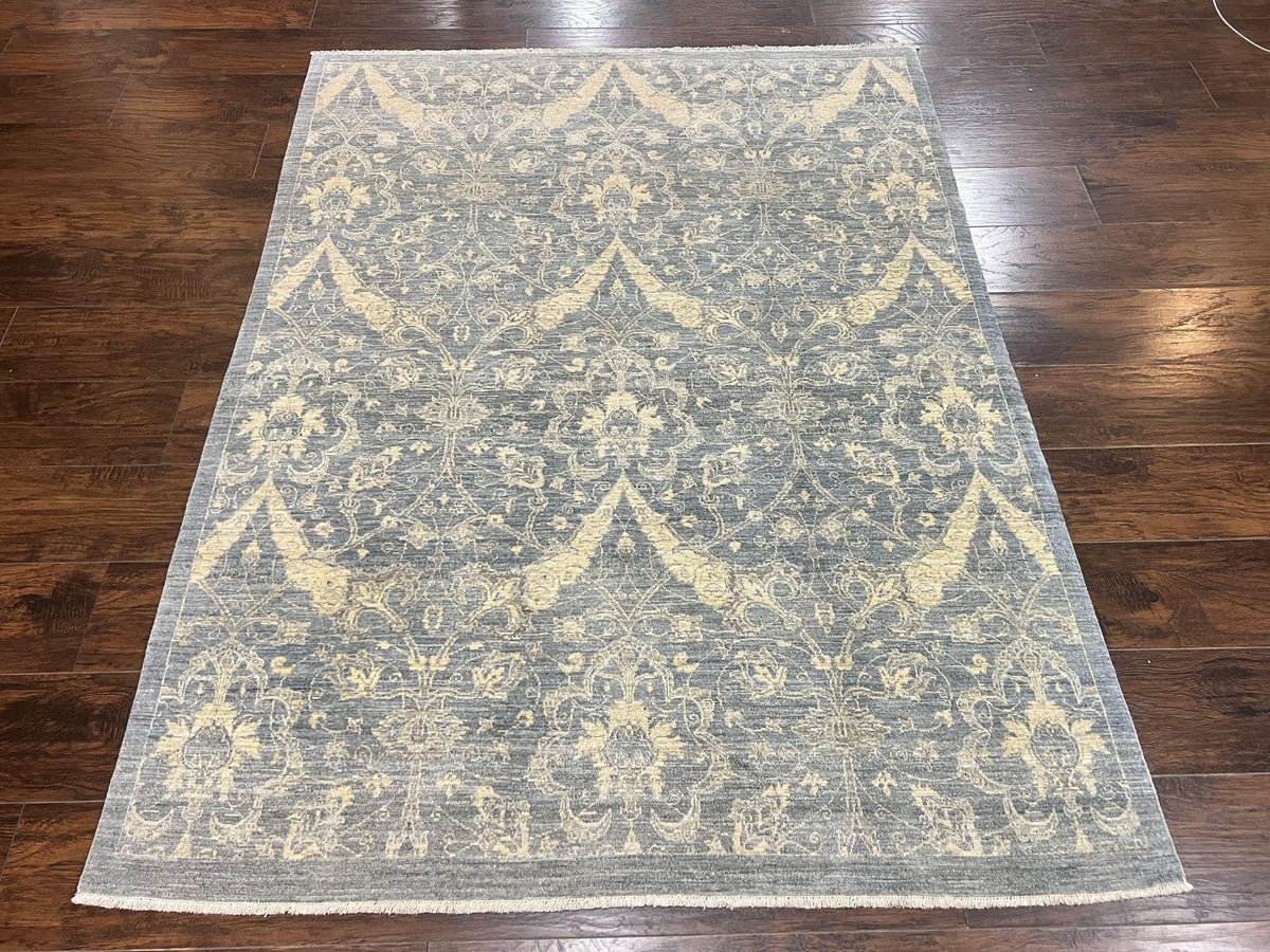 Contemporary Pakistani Rug 5 x 6.6, Handmade Floral Wool Rug, Spanish Pattern - Jewel Rugs, view 13