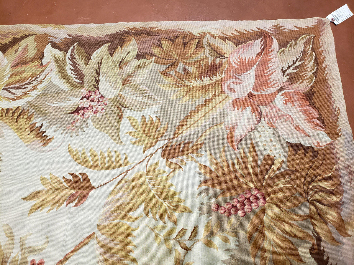 7' 7" x 9' 8" Needlepoint Rug Floral Beige Flat Weave Carpet 8x10 Handmade New Area Rug - Jewel Rugs, view 7