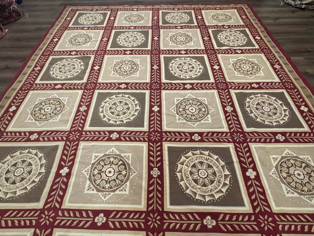 Needlepoint Rug 9x12, Panel Design, Burgundy Taupe, Elegant - Jewel Rugs, view 13