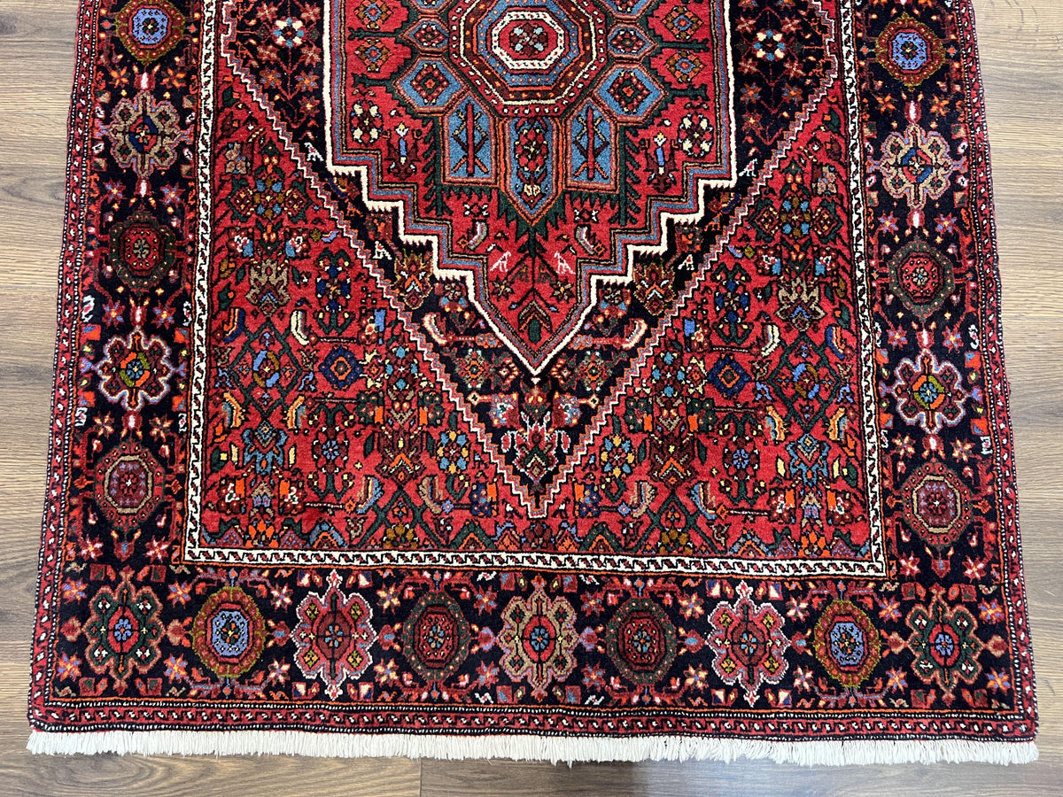Fine Persian Bidjar Rug 3x5 ft, Ruby Red and Black, Geometric Medallion, Hand Knotted Semi Antique Oriental Bijar Carpet, Wool Area Rug, Tribal Rug - Jewel Rugs, view 6