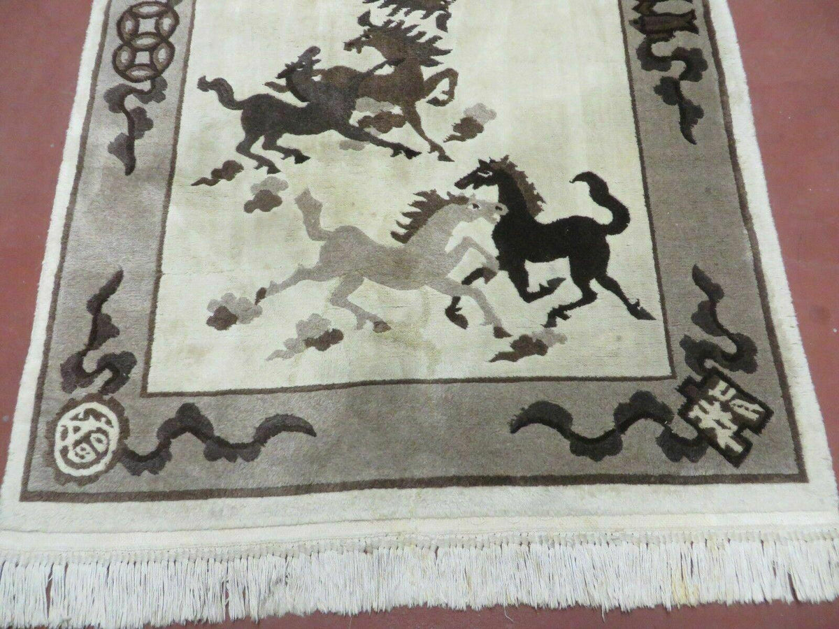 4' X 6' Modern Tibetan Nepal Art Deco Chinese Hand Knotted Wool Rug Horses Nice - Jewel Rugs, view 6