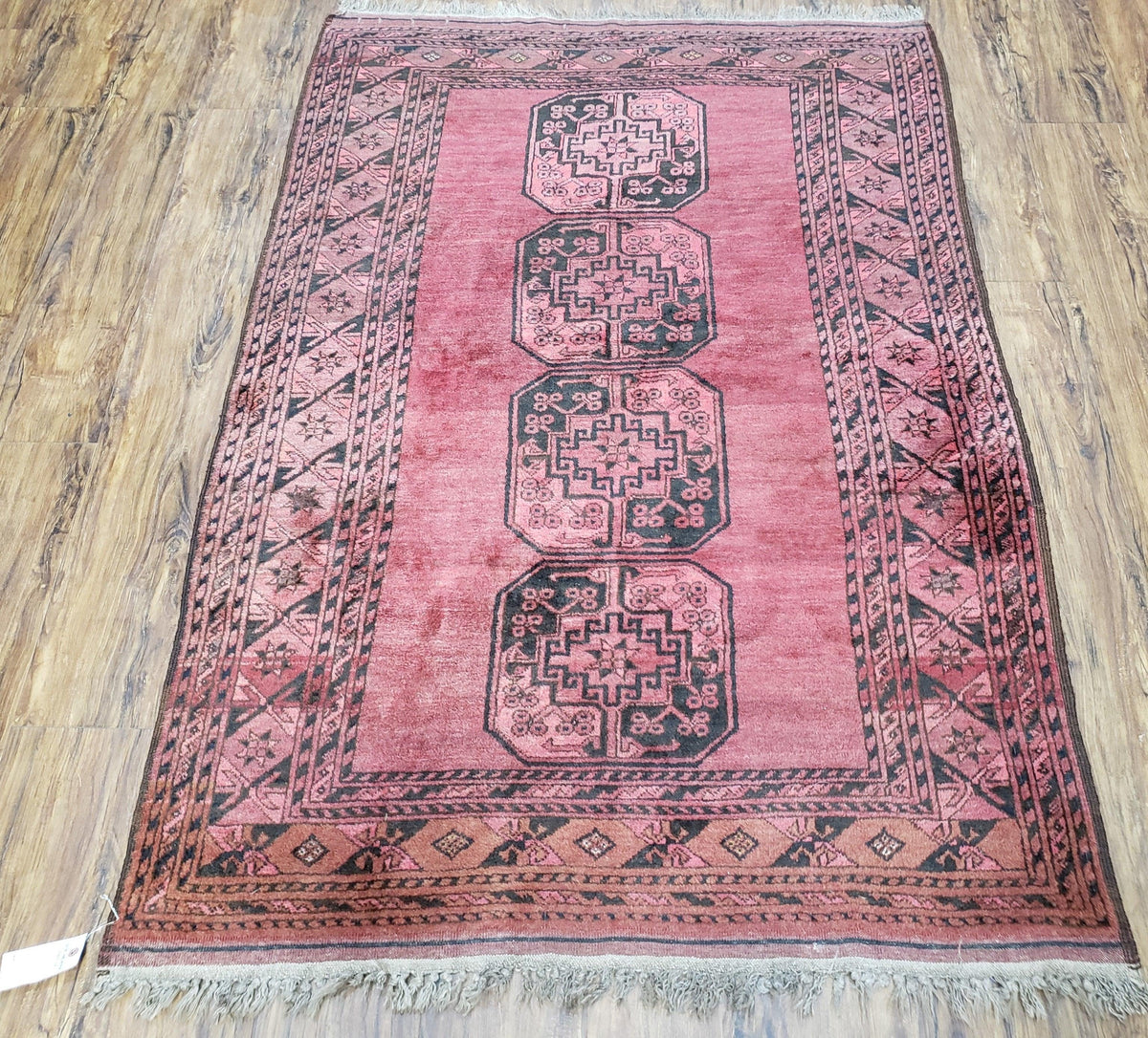 Antique Bukhara Area Rug, Vintage Afghan Bokhara Bashir Rug, 4x6 Hand-Knotted Oriental Carpet, Red & Black Wool Rug, 4' x 5'9 - Jewel Rugs, view 2