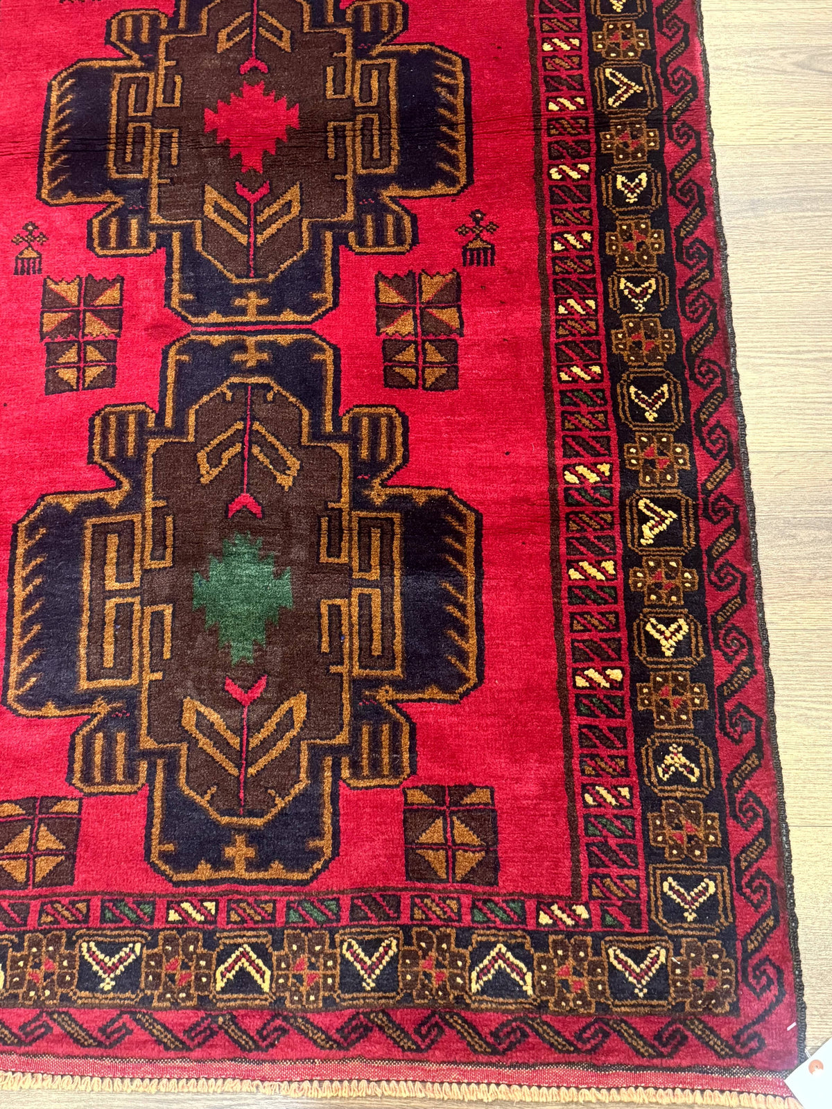 Red Afghan Balouch Rug 4x7, Triple Medallions, Handmade, New - Jewel Rugs, view 9