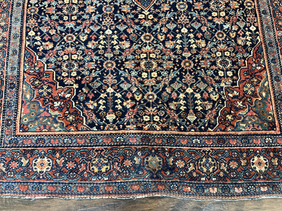 Persian Rug 4x7 Antique Sarouk Farahan Carpet, Navy Blue and Red Wool Rug - Jewel Rugs, view 6