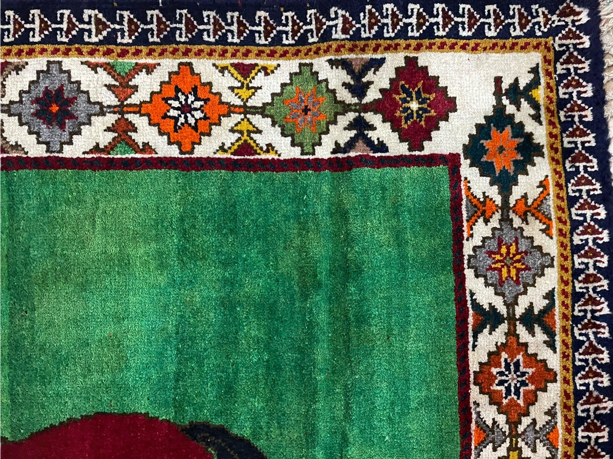 4 X 7 Handmade Rug Zagros Quality Wool Pictorial Horses Green Butterfly Colorful - Jewel Rugs, view 5