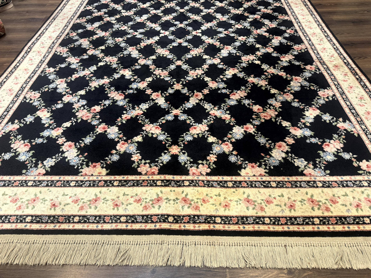 8.8 x 12 Karastan Garden of Eden Rug, Ebony Trellis #509/1270, Black, Floral, Wool Pile, Vintage, Discontinued - Jewel Rugs, view 6