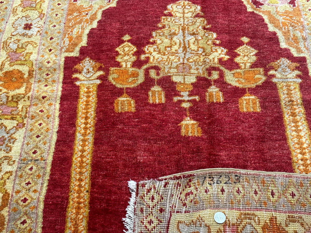 Antique Turkish Prayer Rug 4x6, Red and Golden Mustard, Mihrab Design, Anatolian Carpet - Jewel Rugs, view 11