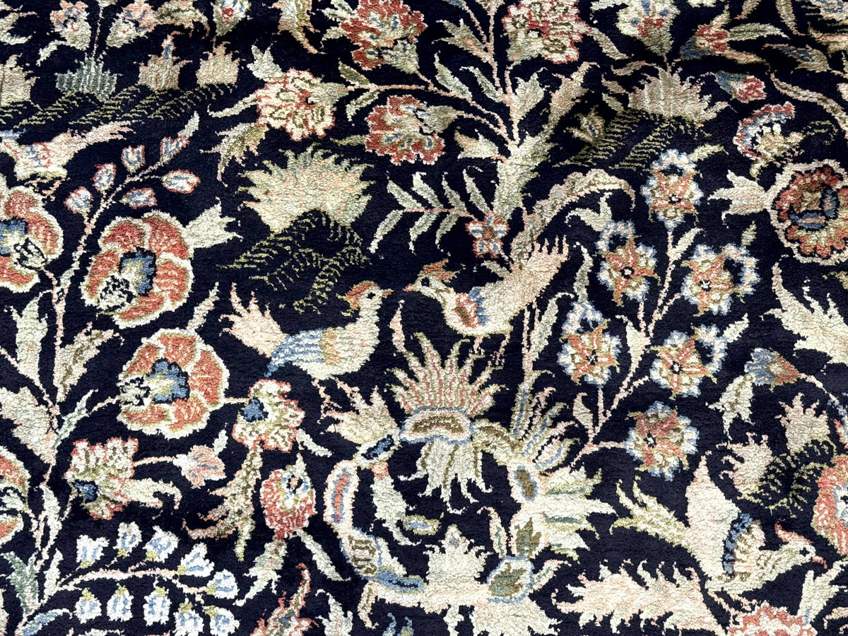 Silk Rug 4x6, Black and Cream, Floral & Bird Pictorials, Fine 330 KPSI, Sino Persian Rug - Jewel Rugs, view 5