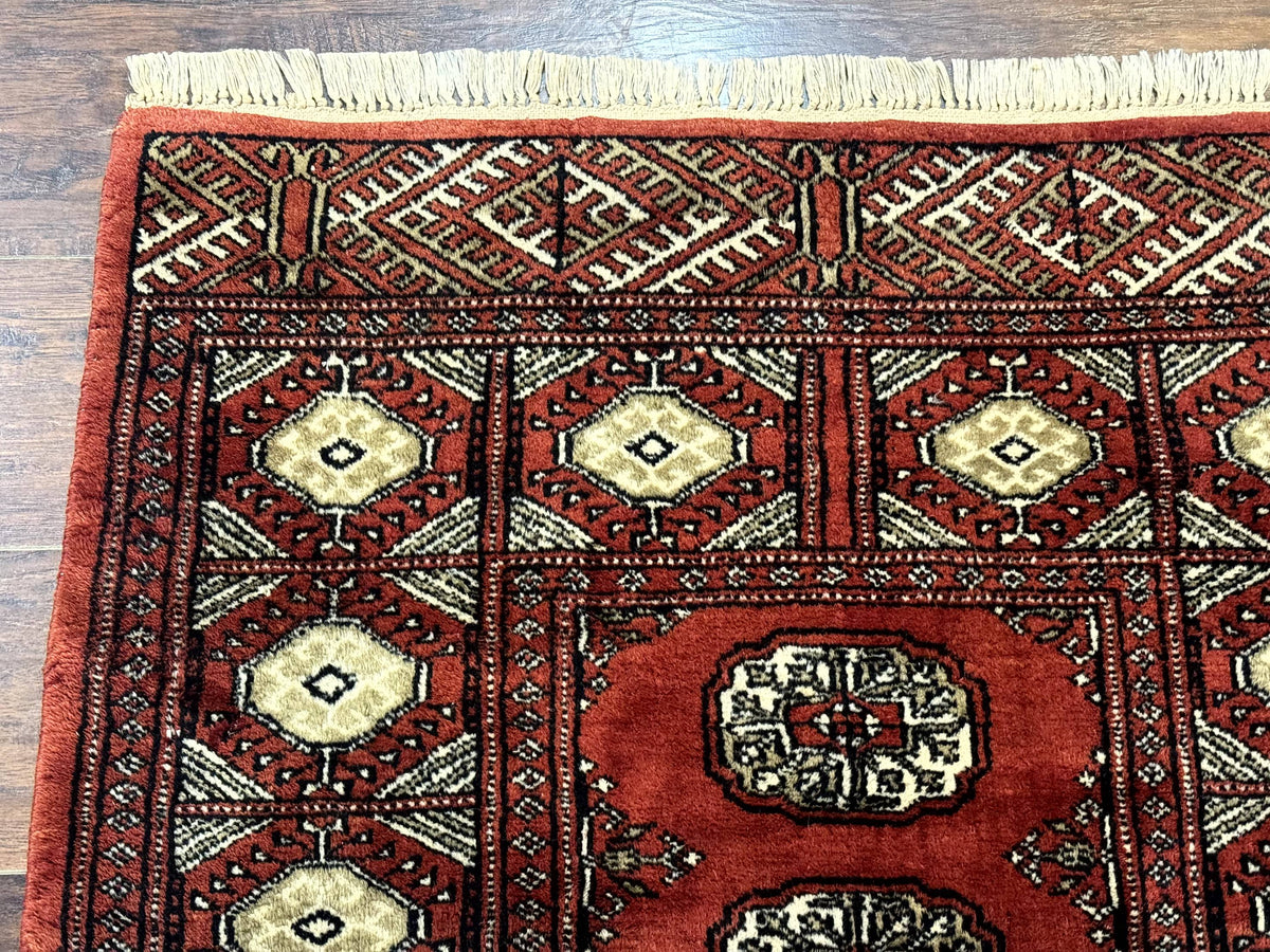 Red Pakistani Turkoman Rug 3x5, Bokhara Design, Vintage, Signed - Jewel Rugs, view 7