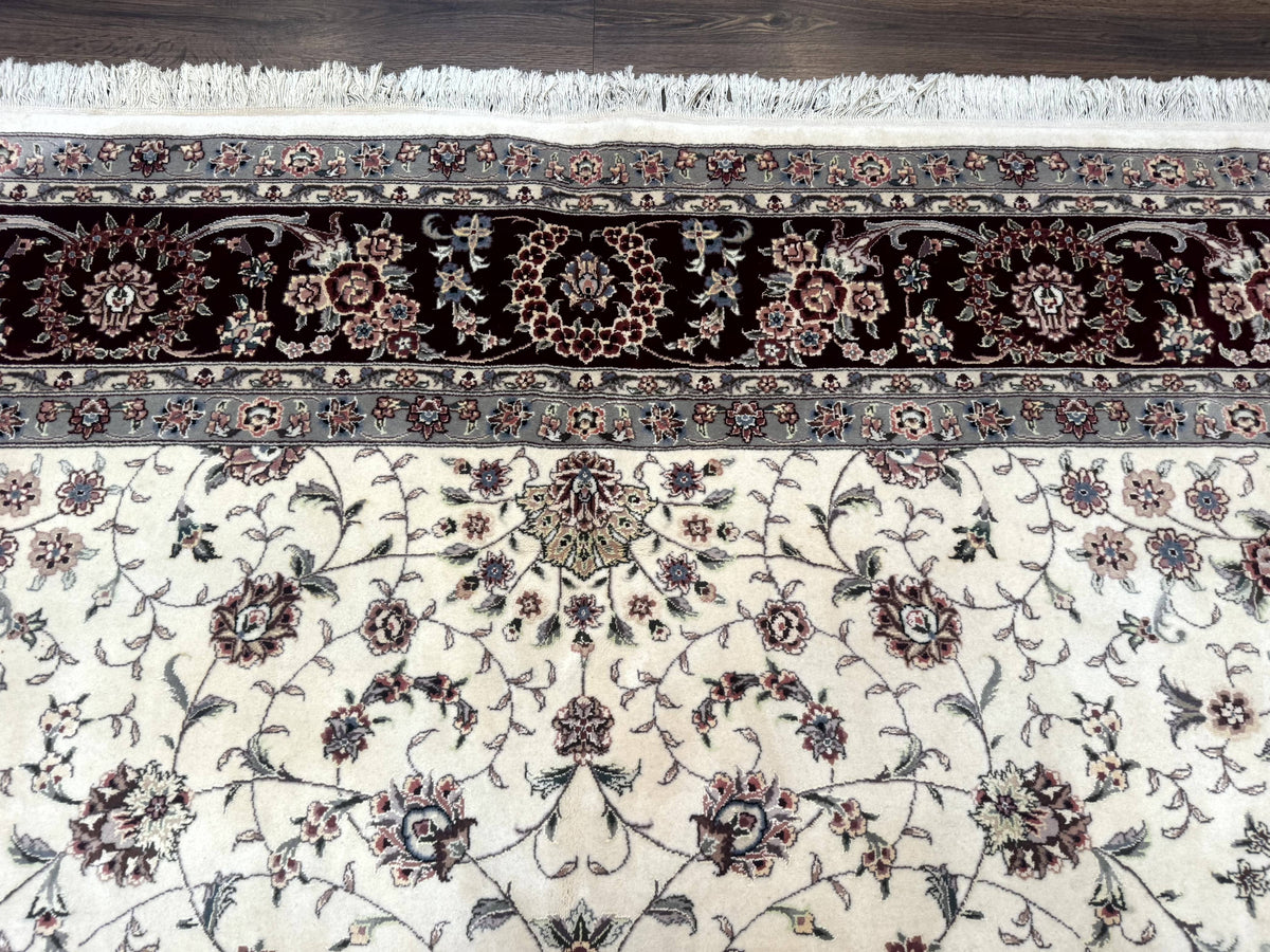 Sino Persian Rug 9x12, Floral Allover Design, 170 KPSI, Ivory and Dark Maroon - Jewel Rugs, view 3