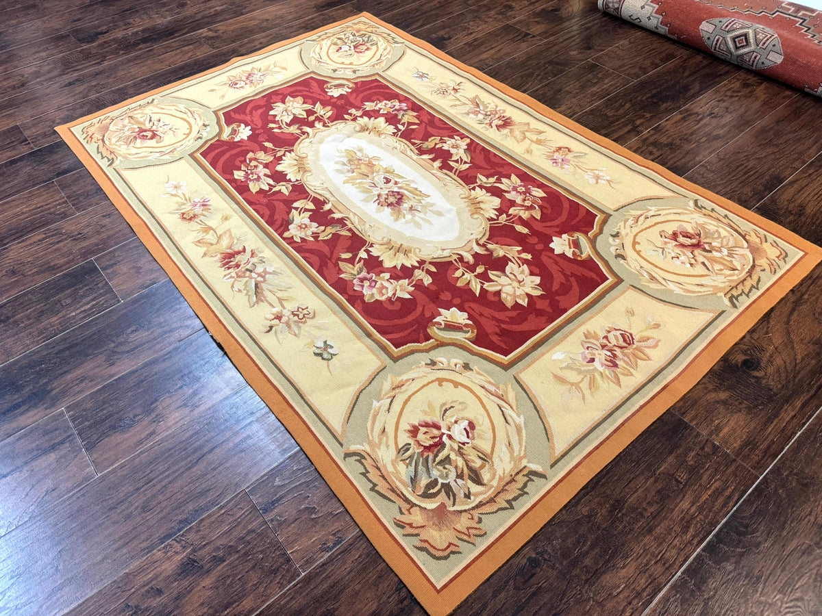 Aubusson Rug 4x6, Red, Floral, European Design, Vintage, Wool - Jewel Rugs, view 13