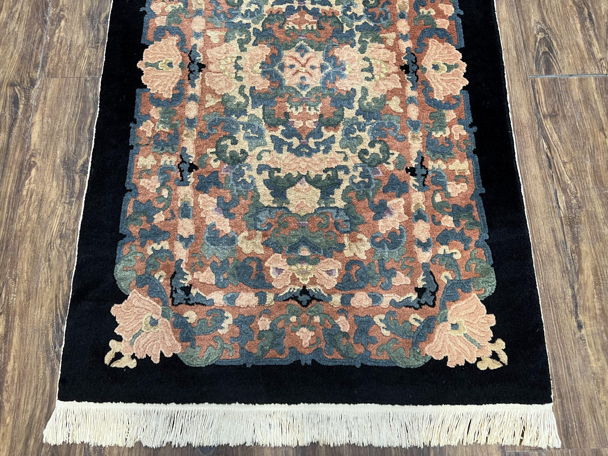 Chinese Art Deco Rug 3x5, Black and Beige Chinese Carpet 3 x 5, Vintage Rug, 1950s Rug, Floral Rug, Handmade Rug, Art Deco Rug, Wool Rug - Jewel Rugs, view 6