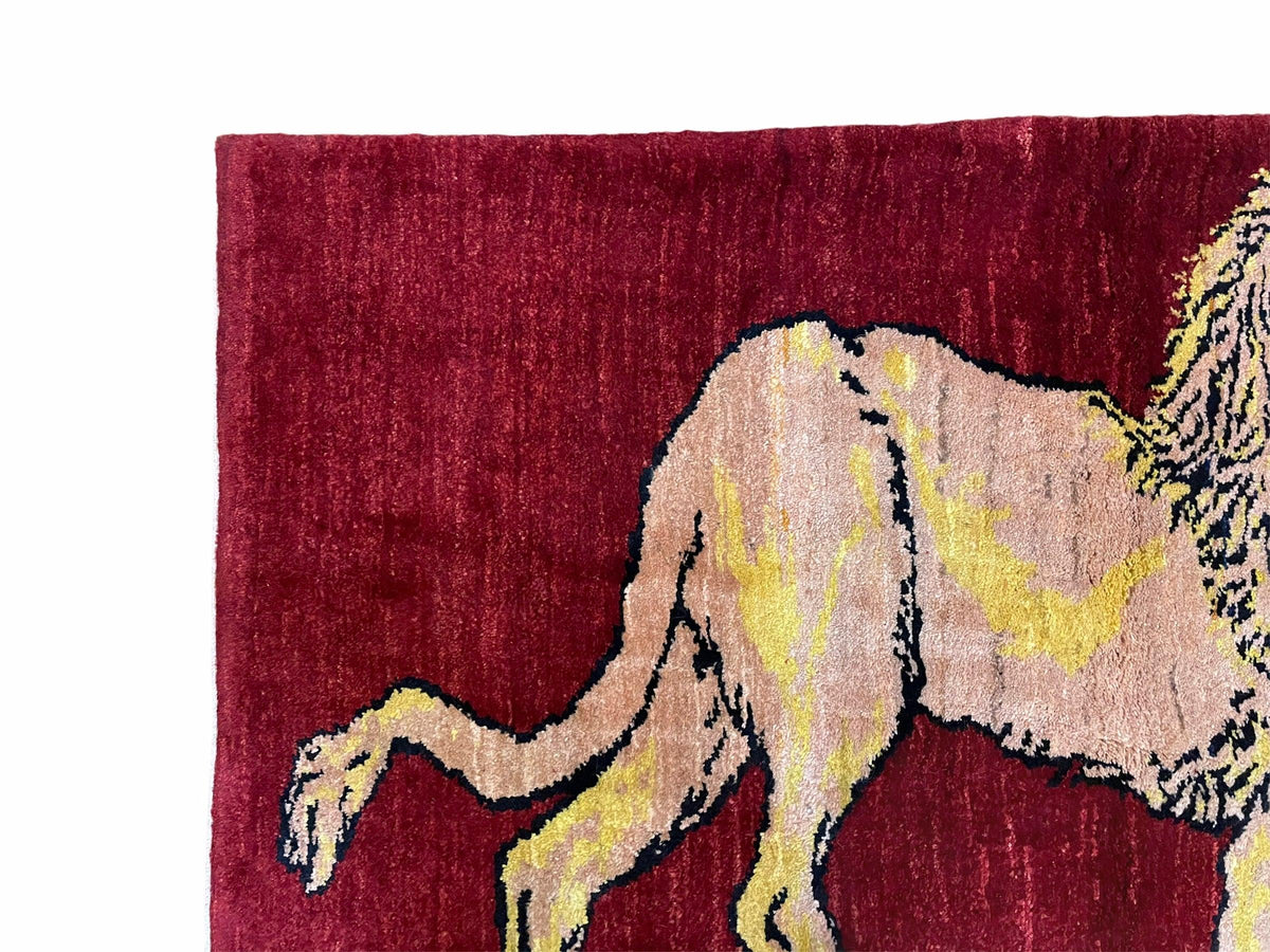 3 X 5 Handmade New Vintage Rug Quality Wool Lion Red Veggy Dyes Hand-Knotted - Jewel Rugs, view 5