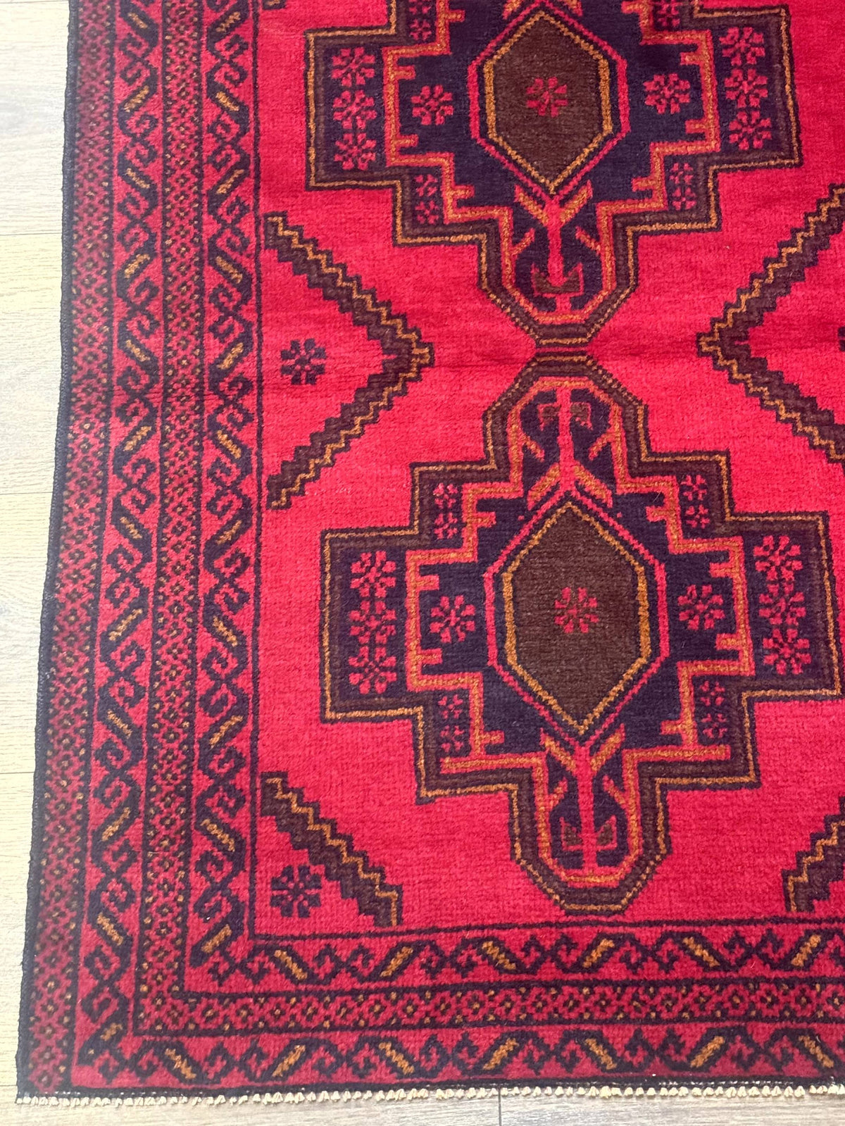 Afghan Rug 4x7, Tribal Carpet, Balouch Rug, Red and Navy Blue, Repeated Medallions, New - Jewel Rugs, view 8