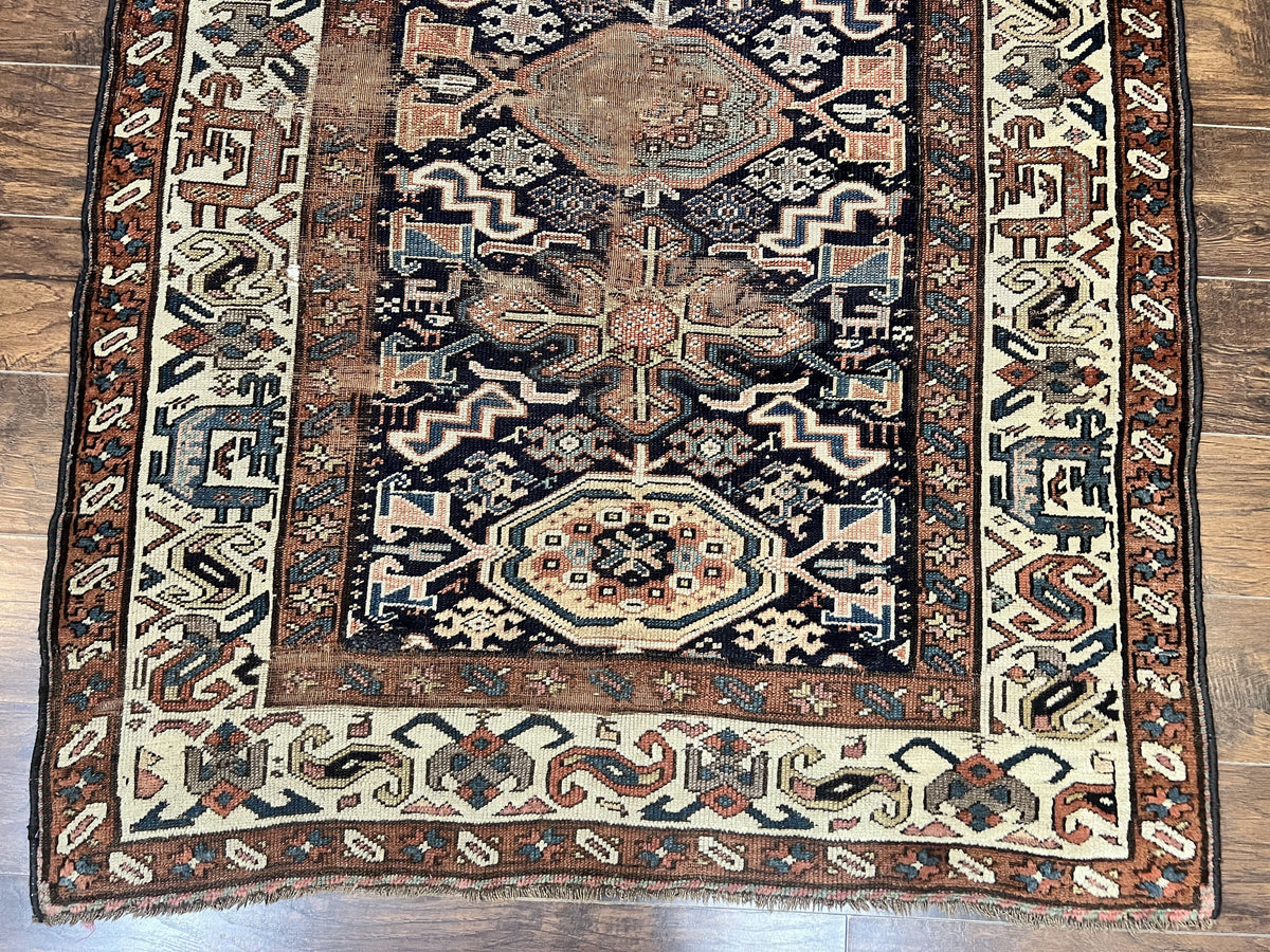 Antique Persian Tribal Runner Rug 4.6 x 9.8, Kurdish Runner, Rug for Hallway or Kitchen, 1920s Carpet, Wool Handmade Rug - Jewel Rugs, view 5