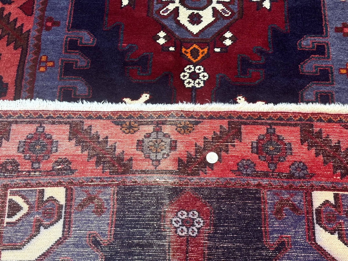Persian Karajeh Runner Rug 3.6 x 9.5, Geometric Medallions, Tribal Village Rug, Navy Blue, Handmade - Jewel Rugs, view 11