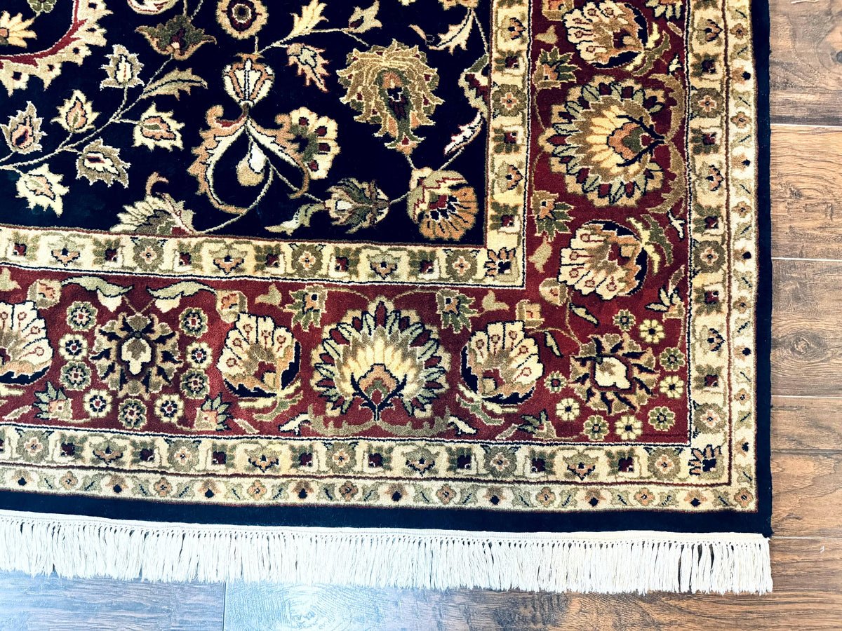 Indo Persian Rug 8x10, Navy Blue and Red, Floral Allover, Hand Knotted Vintage Wool Carpet, Indo Sarouk - Jewel Rugs, view 10