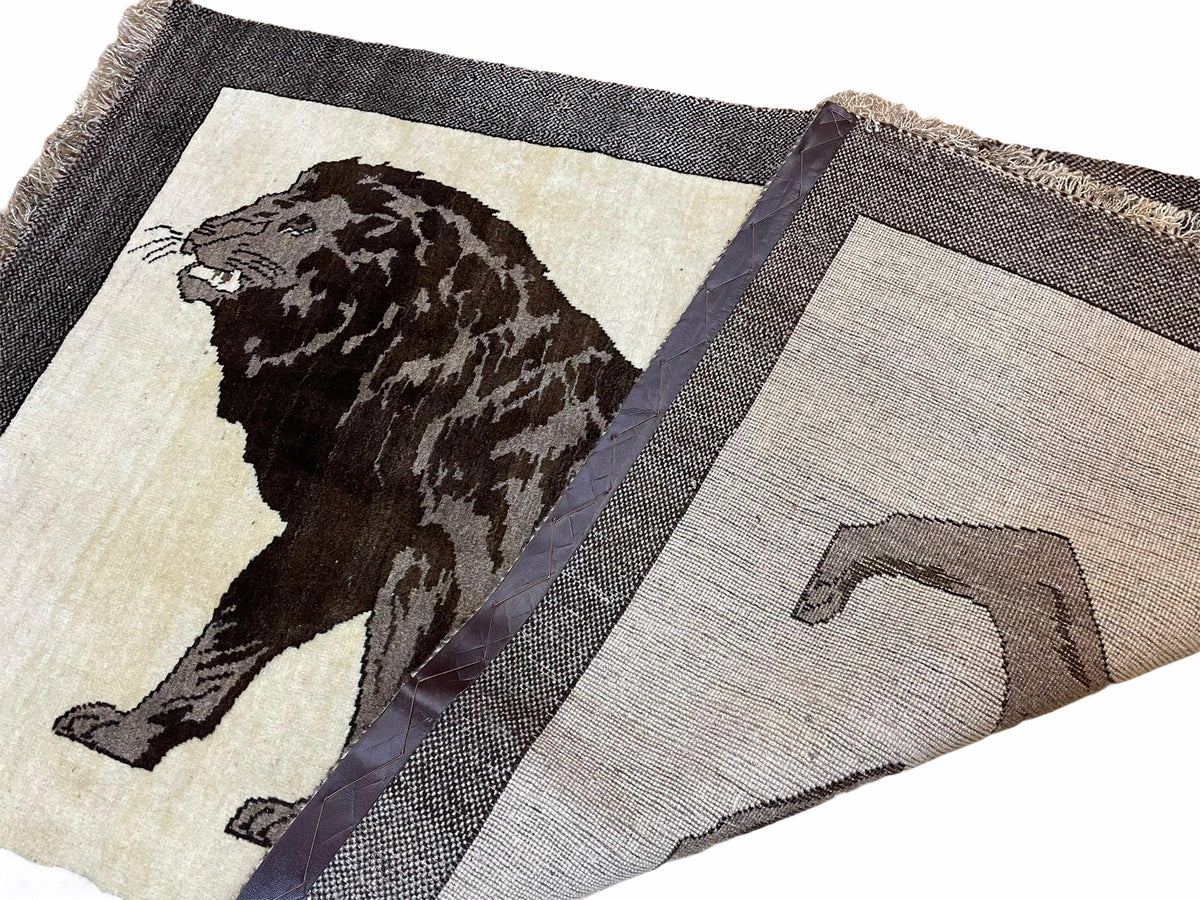 3 x 5 Handmade Rug Brown Beige Hand-Knotted Lion Rug New Vintage Quality Animal - Jewel Rugs, view 8