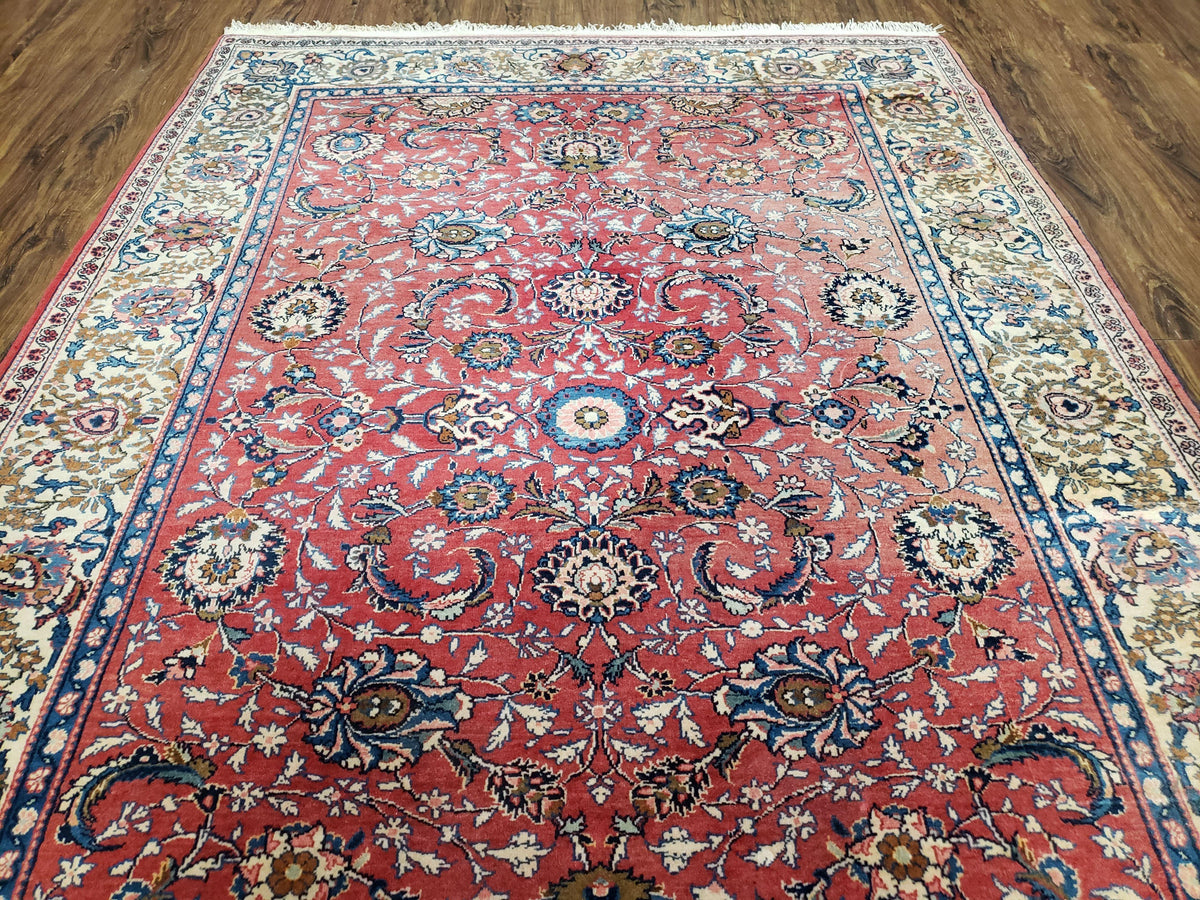 Semi Antique Persian Kashan Rug, Red & Beige, Hand-Knotted, Wool, 4'7" x 6' 6", Pair B - Jewel Rugs, view 5