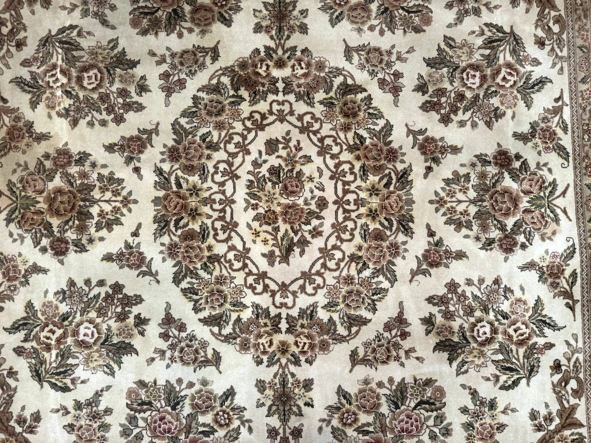 Sino Persian Rug 8x10, Floral, Elegant, Fine 225 KPSI, Beige, Wool & Silk - Jewel Rugs, view 4