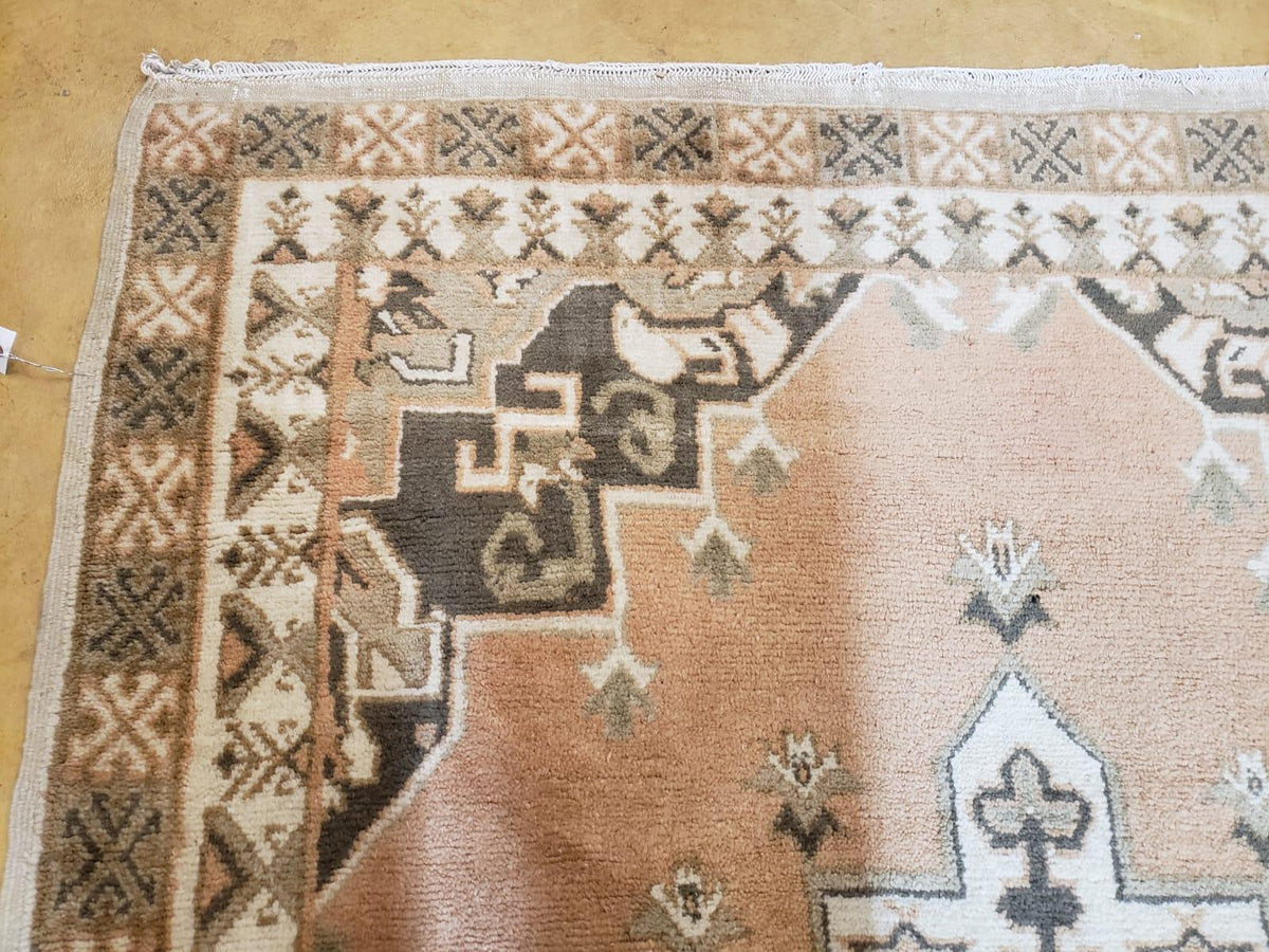 Antique Moroccan Rug 5x7 Tribal Carpet, Hand-Knotted Soft Wool Pile, 5 x 7 Area Rug, Berber Rug, Geometric Open Field Medallion, Pink Ivory - Jewel Rugs, view 6