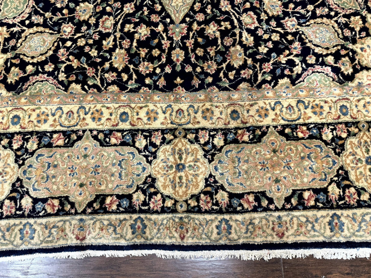 Large Persian Kerman Rug 10x14, Navy Blue and Beige, Floral Medallion, Traditional Elegant Persian Carpet, Signed by Masterweaver - Jewel Rugs, view 5
