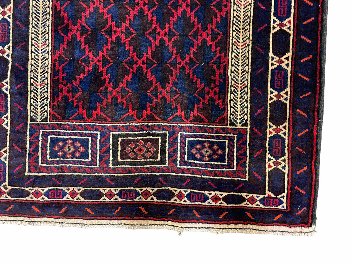 3x5 Vintage Handmade Tribal Wool Rug Balouchi Prayer Rug Afghan Rug Red Blue Wow - Jewel Rugs, view 9