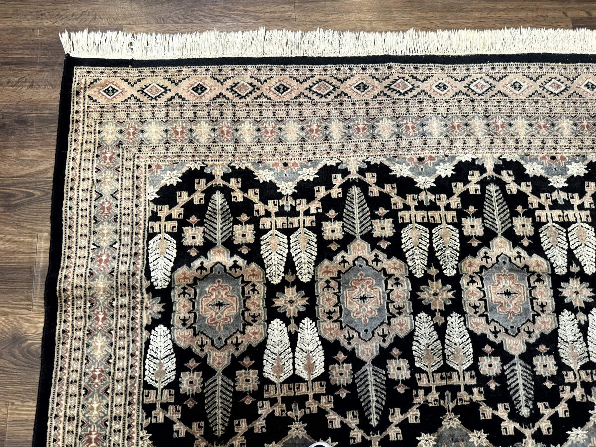 Turkoman Bokhara Rug 6x9, Pakistani Carpet, Black, Hand Knotted - Jewel Rugs, view 7