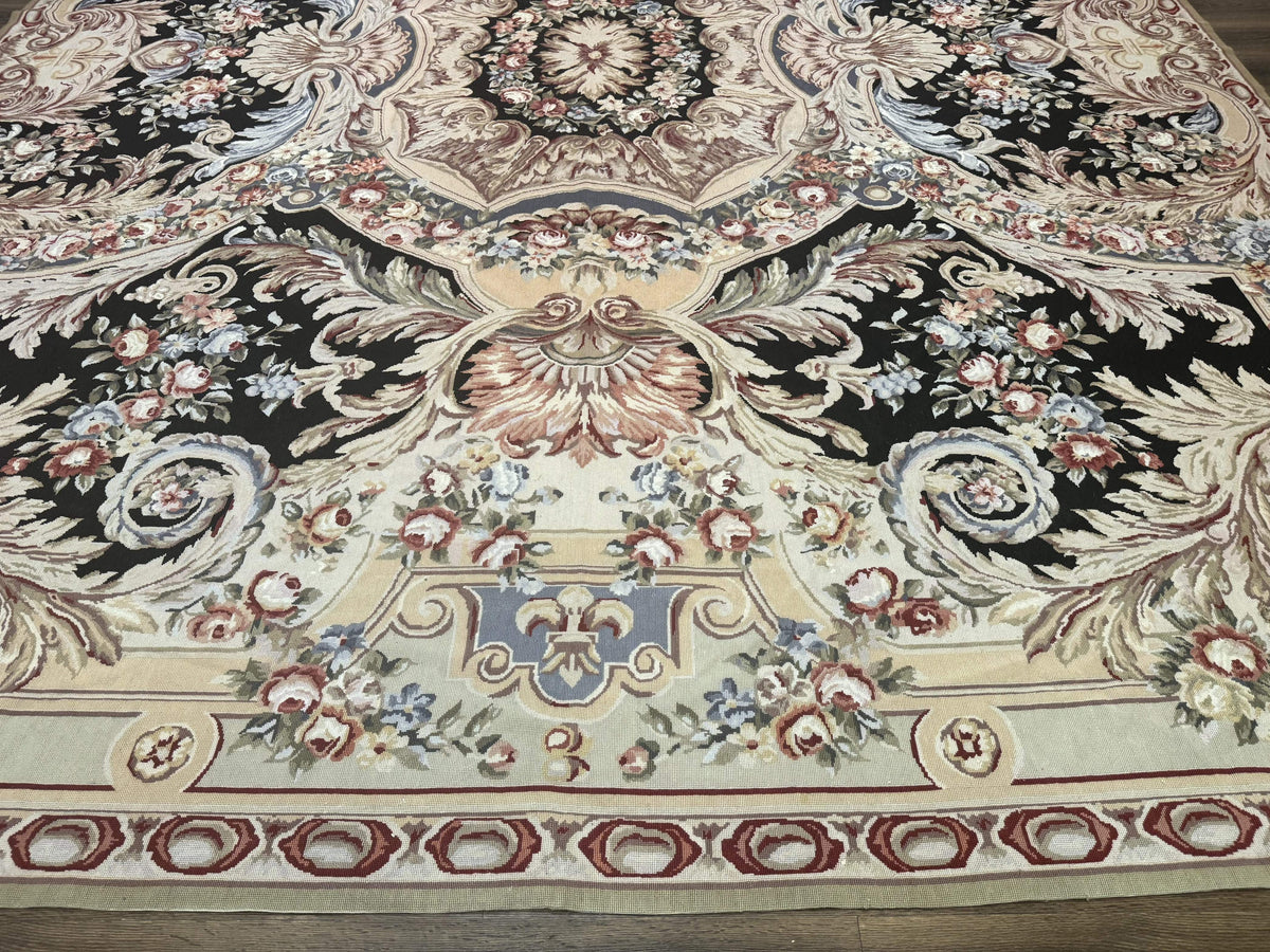 Wonderful Needlepoint Rug 10x14, Large Aubusson Carpet, Floral, Elegant, European Design - Jewel Rugs, view 6